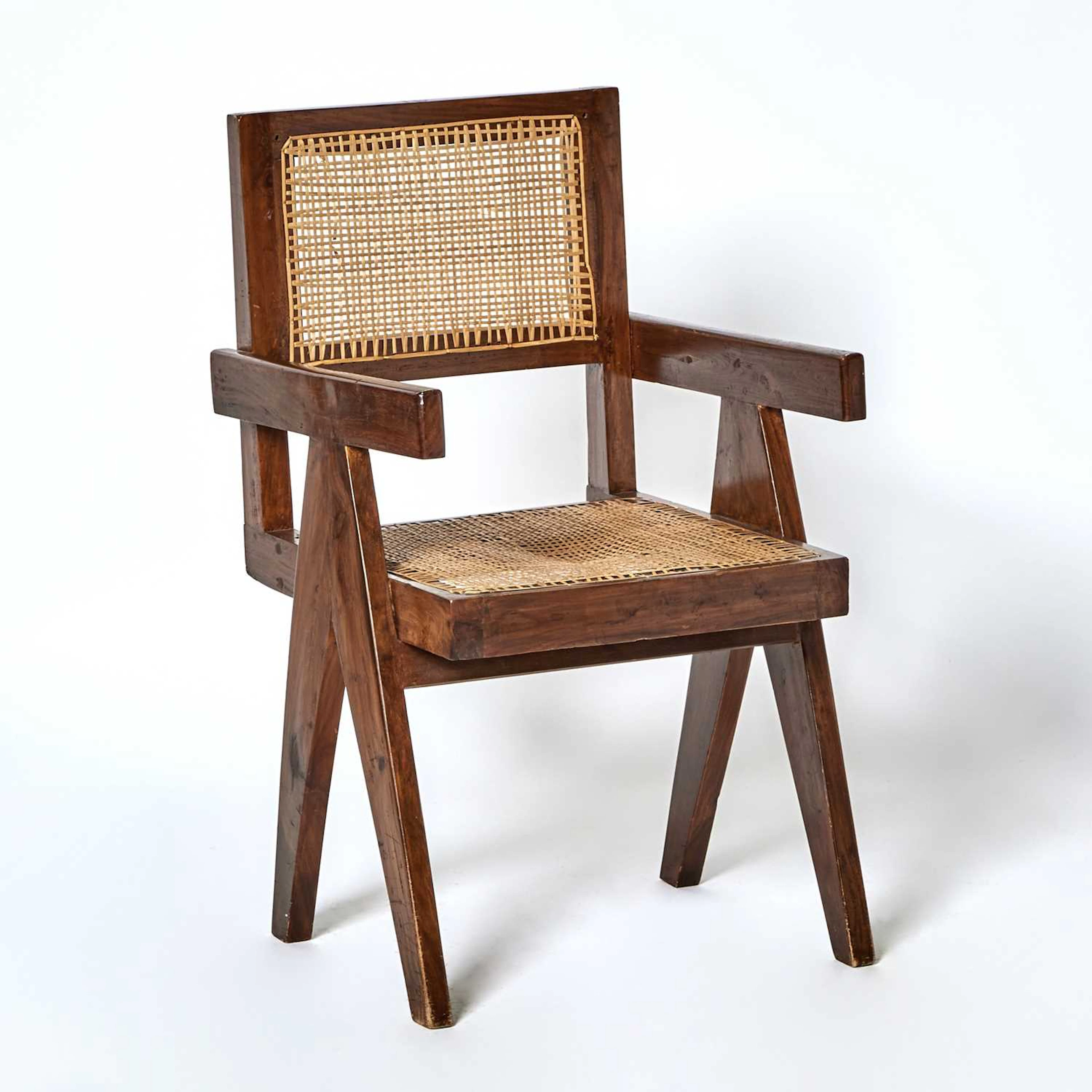Pierre Jeanneret Teak and Cane "Model PJ-SI-28-A" Floating Back Office Chair