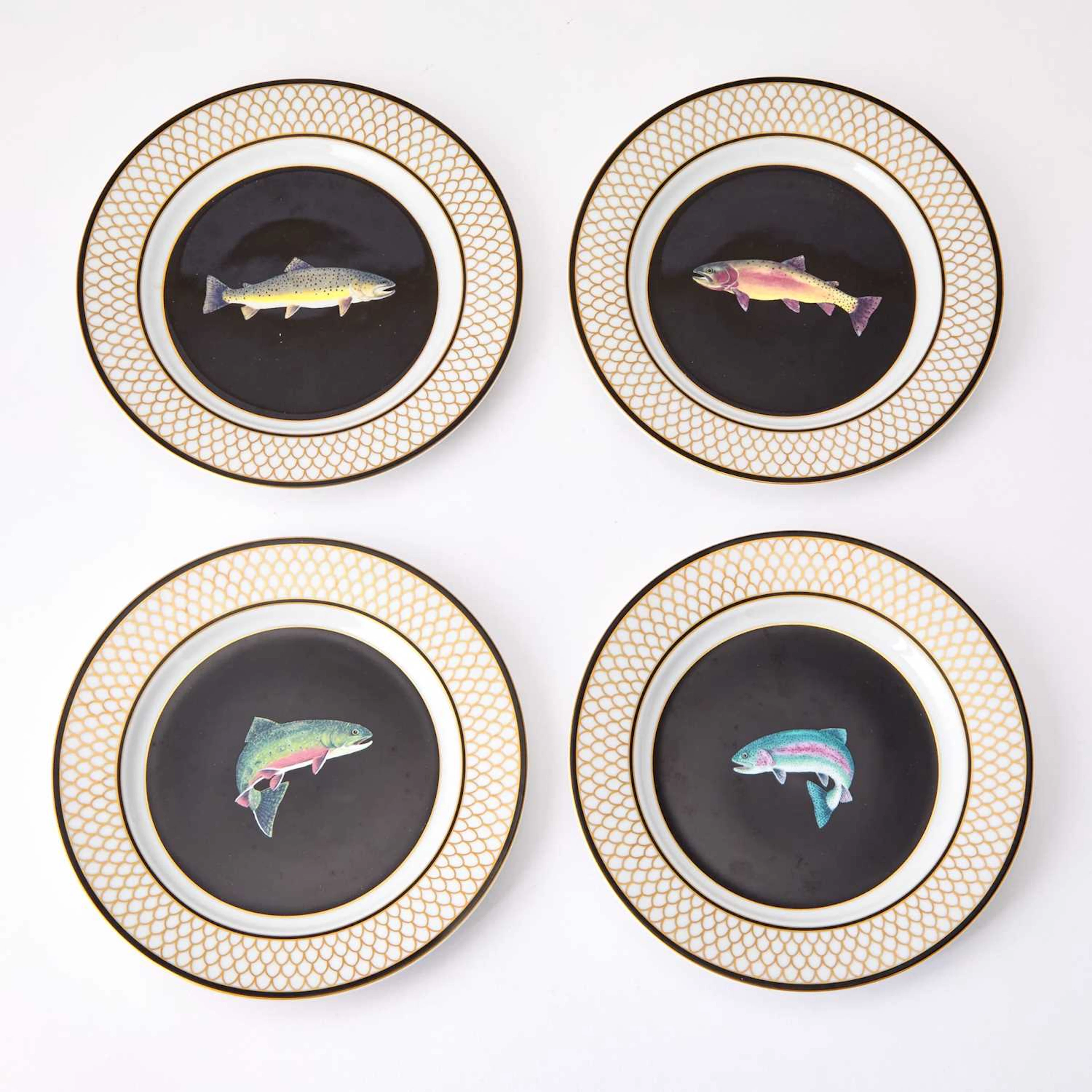 Set of Four Lynn Chase Porcelain "American Waters" Pattern Plates