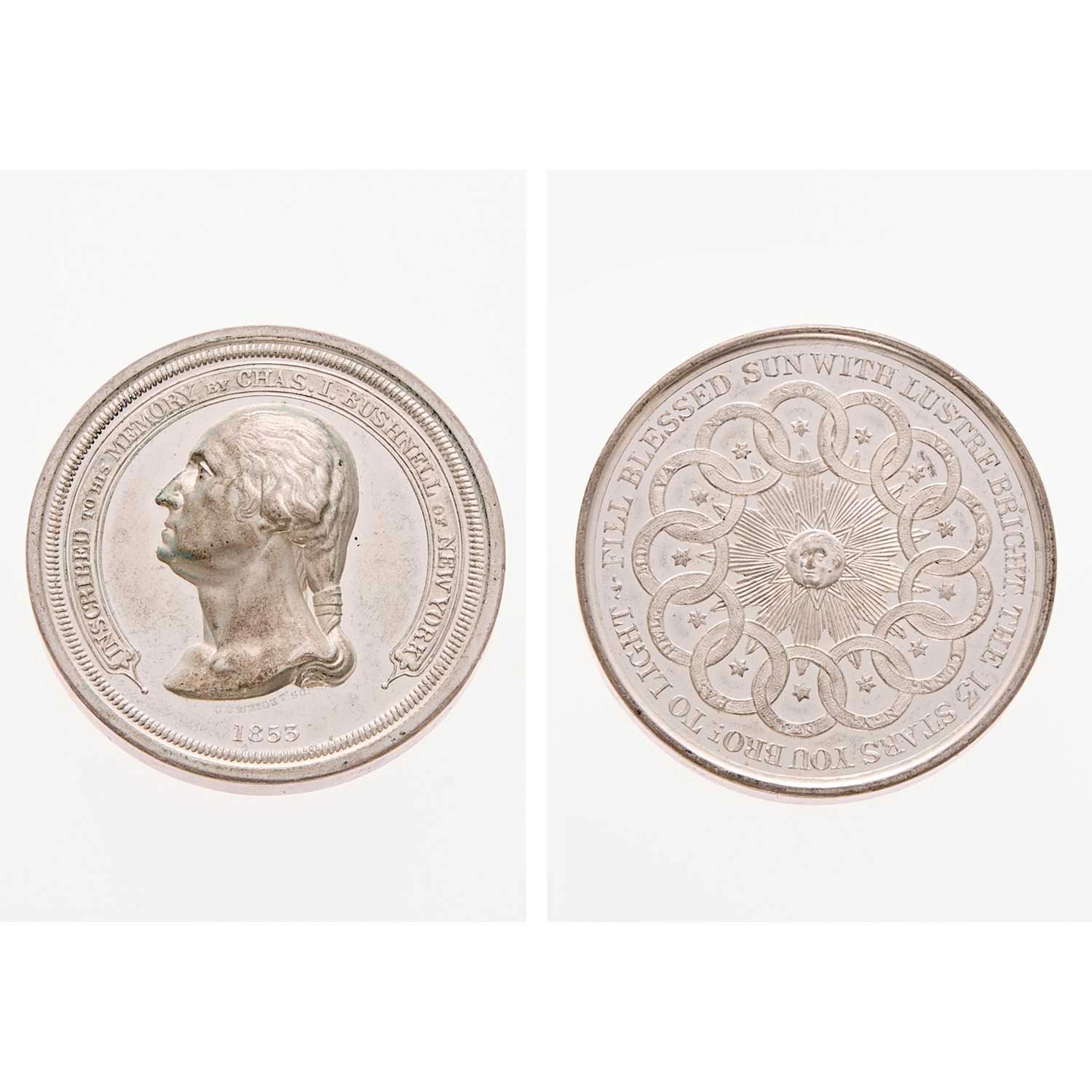 United States. "1853" (c. 1886). Fill Blessed Sun Medal. White Metal.