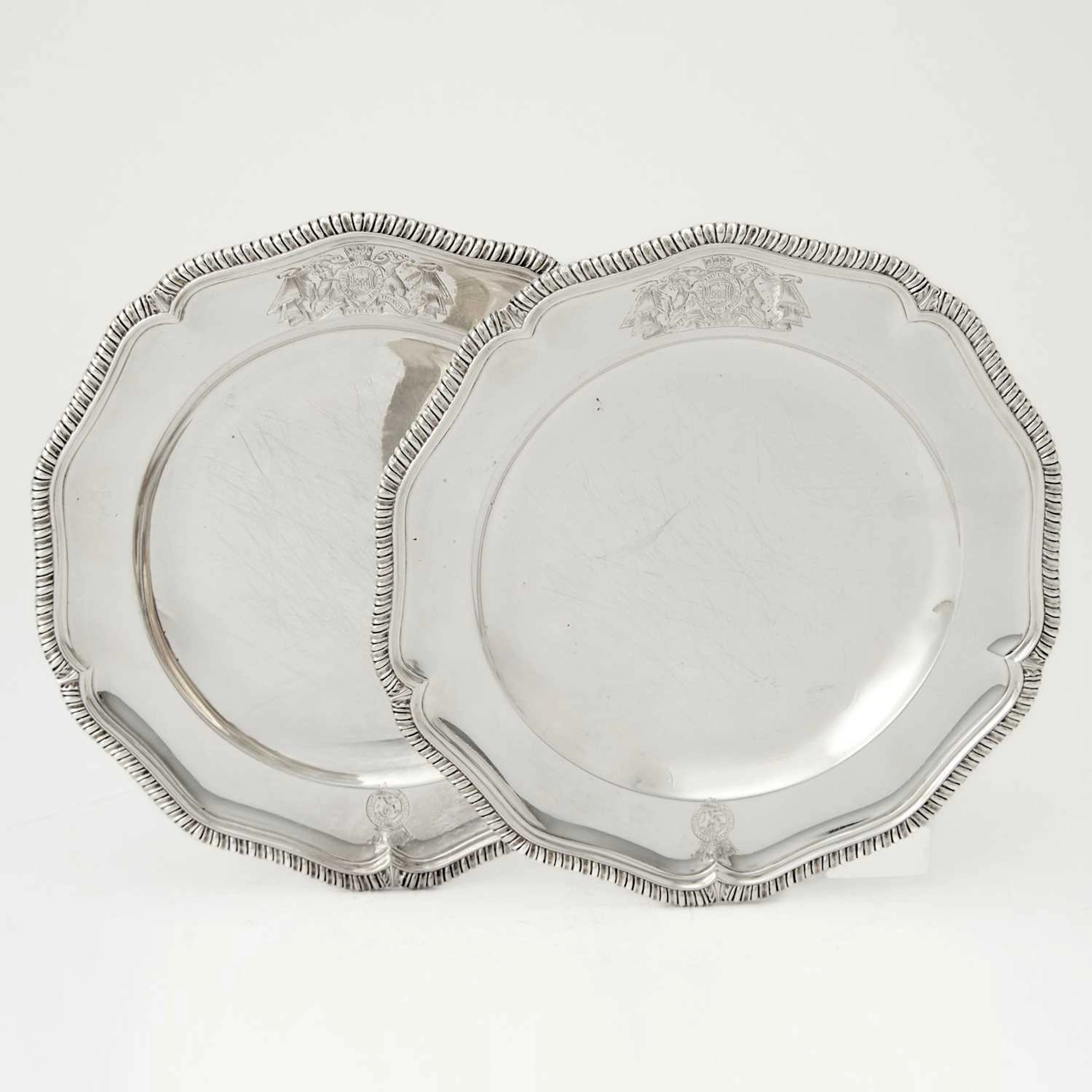 Pair of George II Sterling Silver Dinner Plates