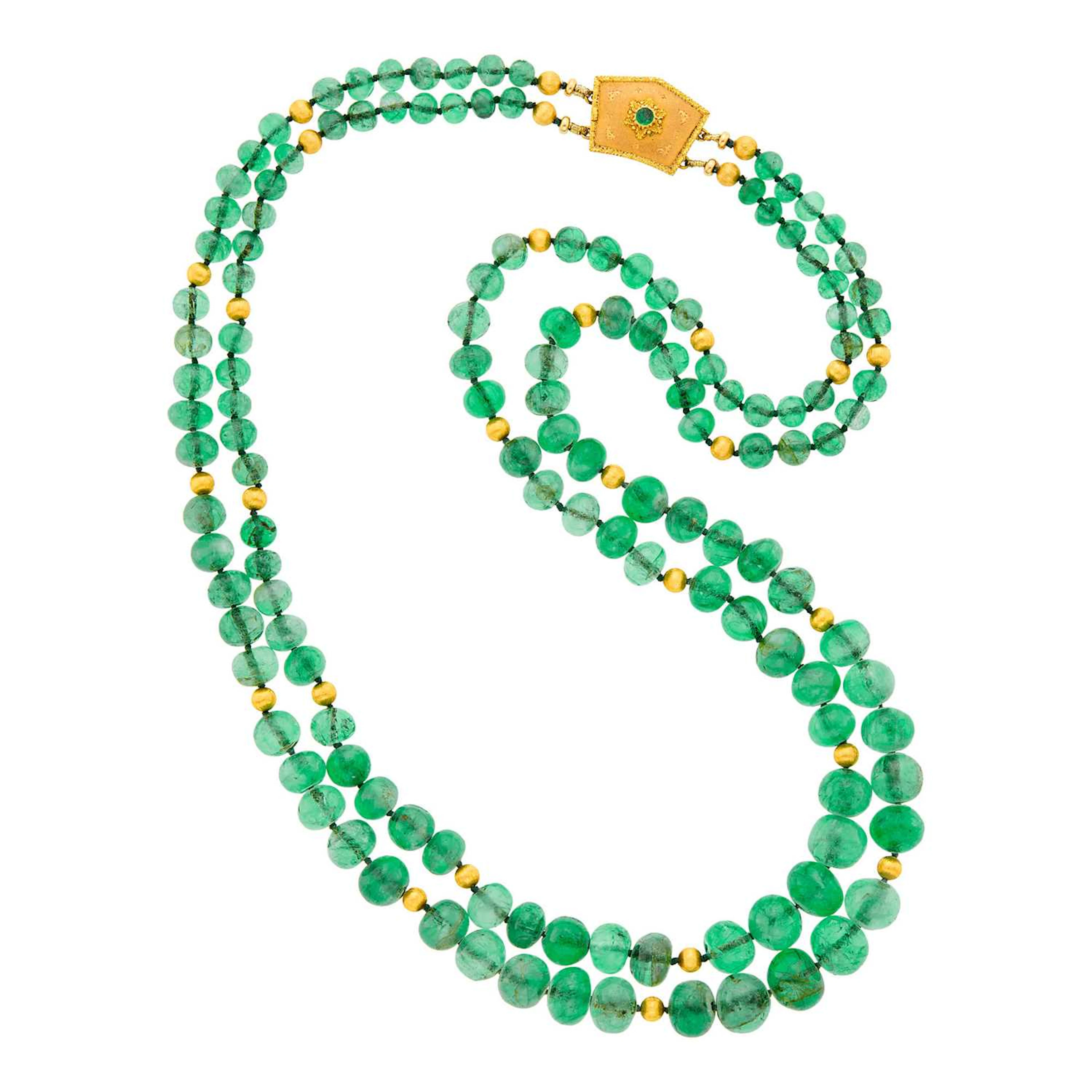 Buccellati Double Strand Emerald and Gold Bead Necklace with Two-Color