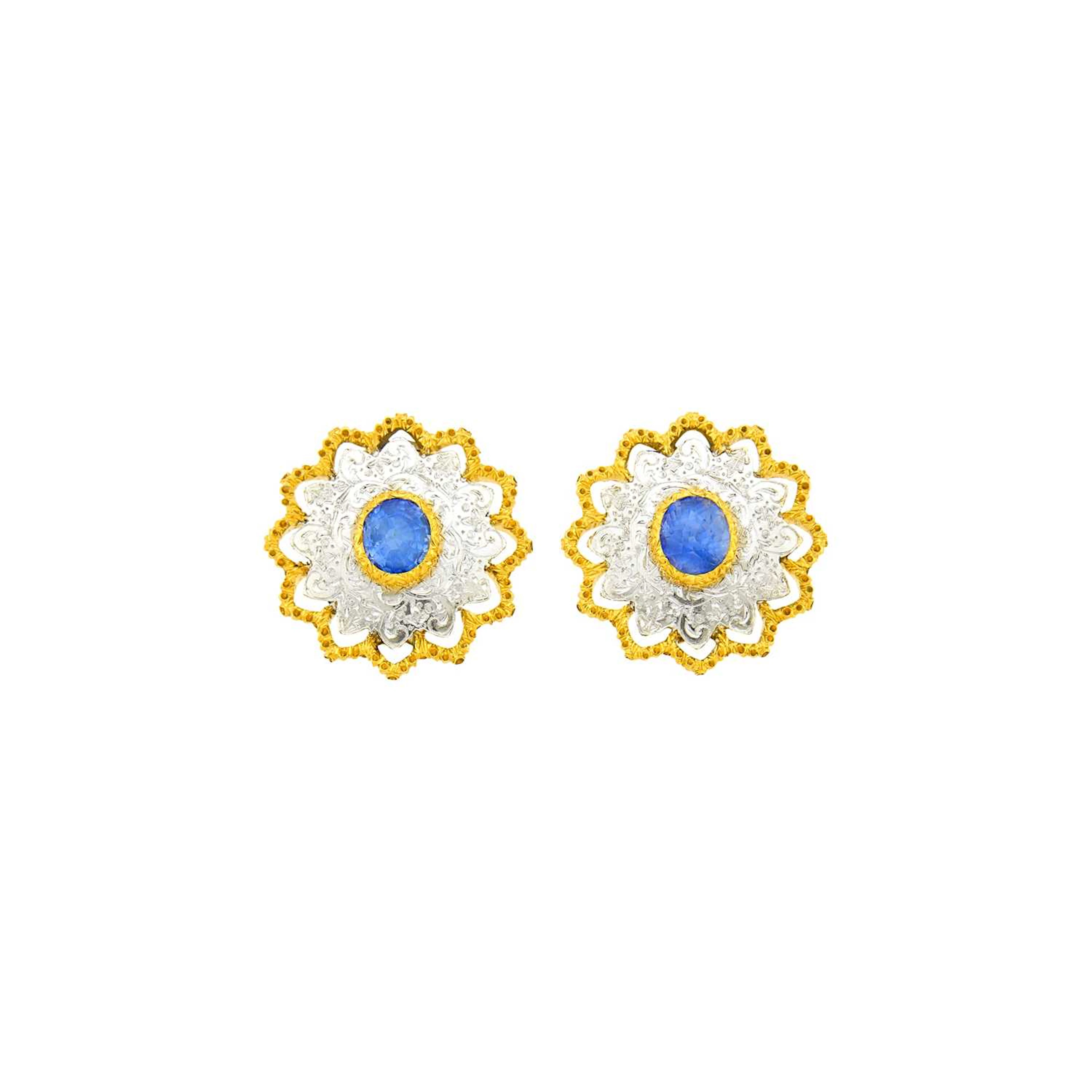 Buccellati Pair of Two-Color Gold and Sapphire Earrings
