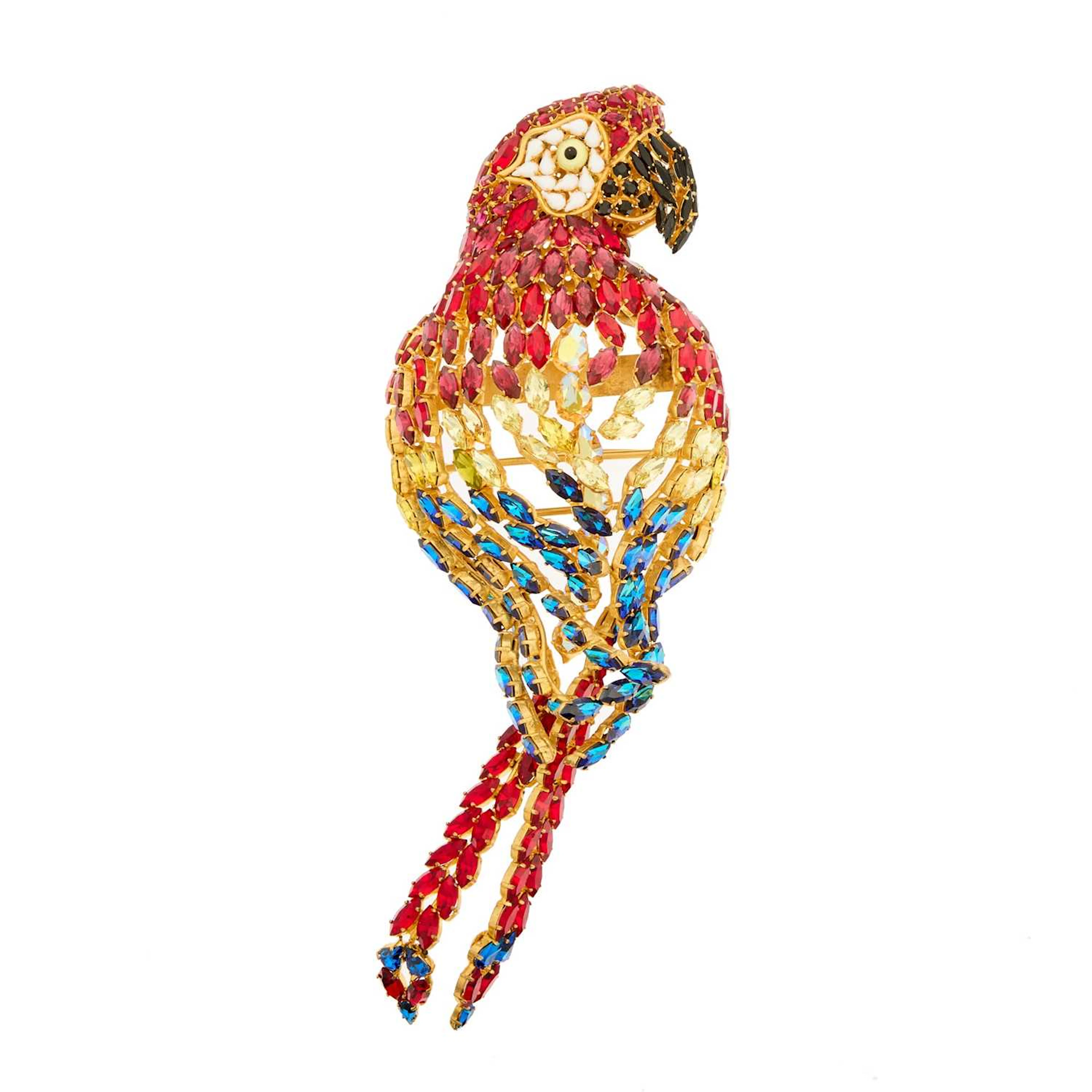 Rhinestone and Gilt-Metal Parrot Brooch Pin