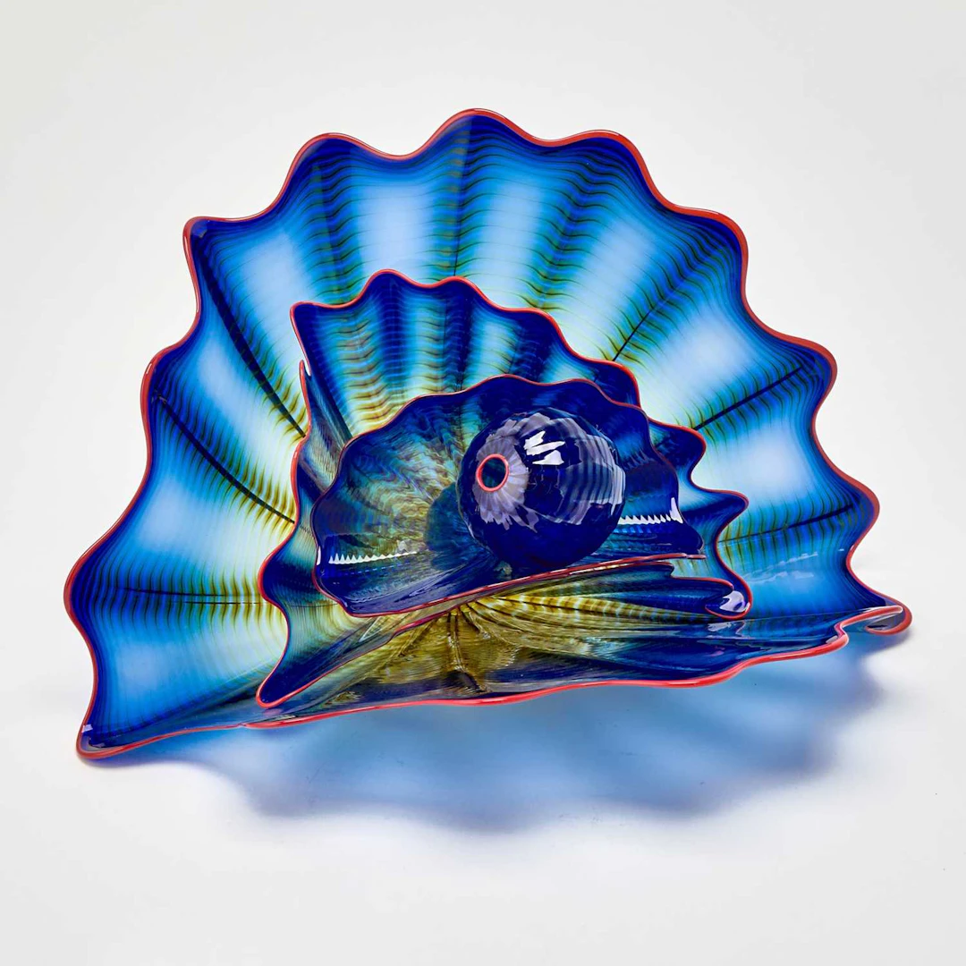 Dale Chihuly Four-Piece Hand-Blown Glass Blue Persian Set With Cadmium
