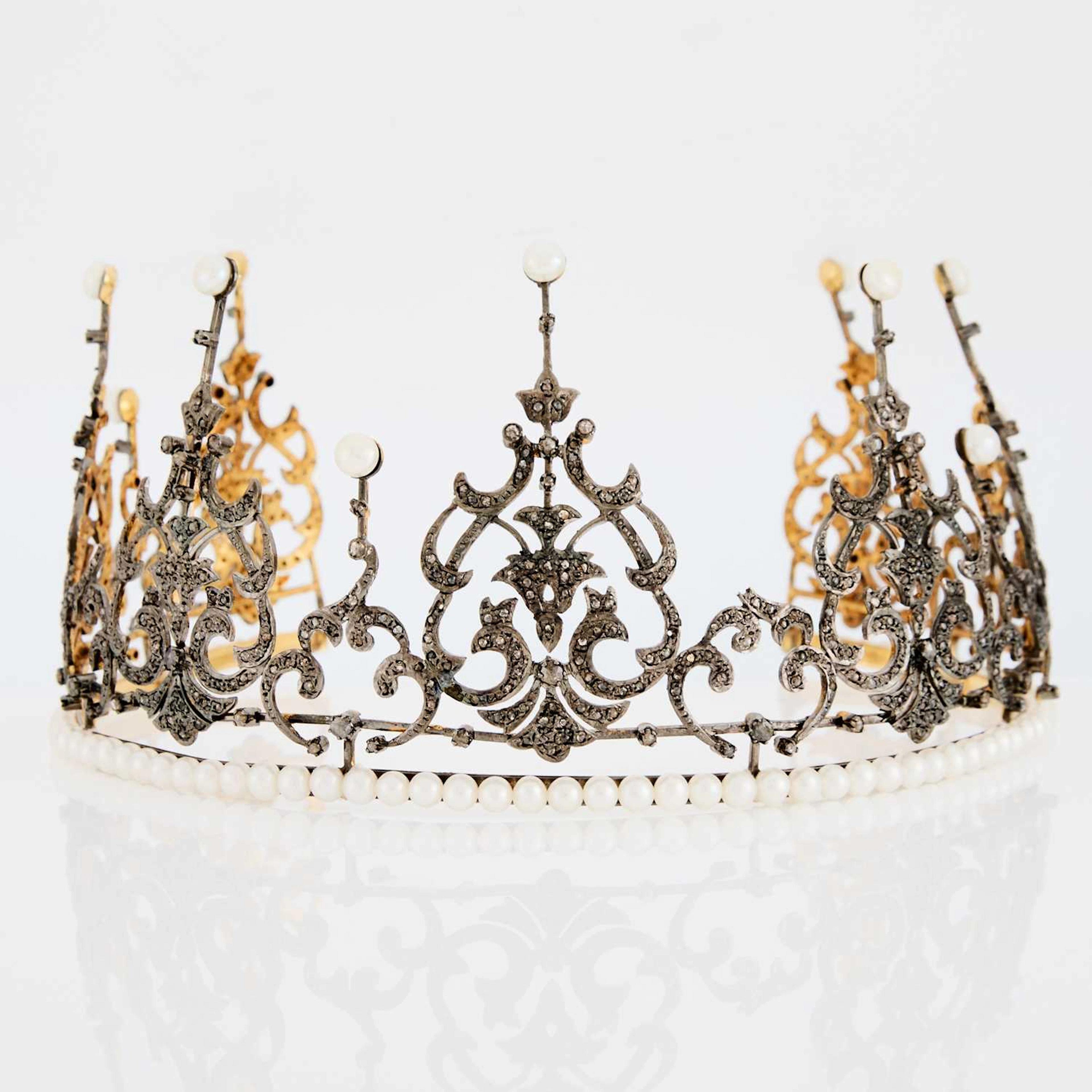 Gilt-Metal, Freshwater Pearl and Diamond Tiara