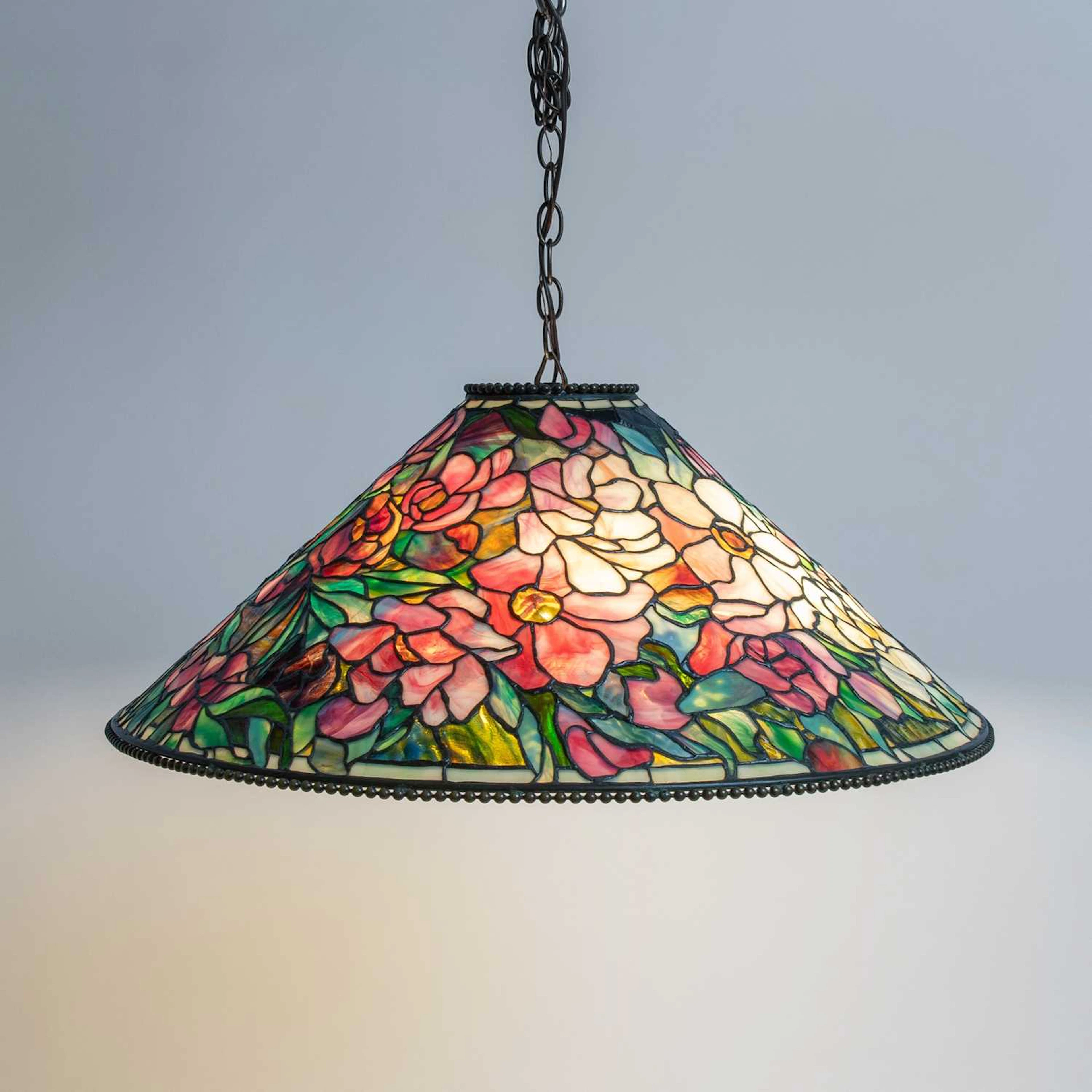 Tiffany Studios Bronze and Leaded Glass "Floral Bouquet" Chandelier