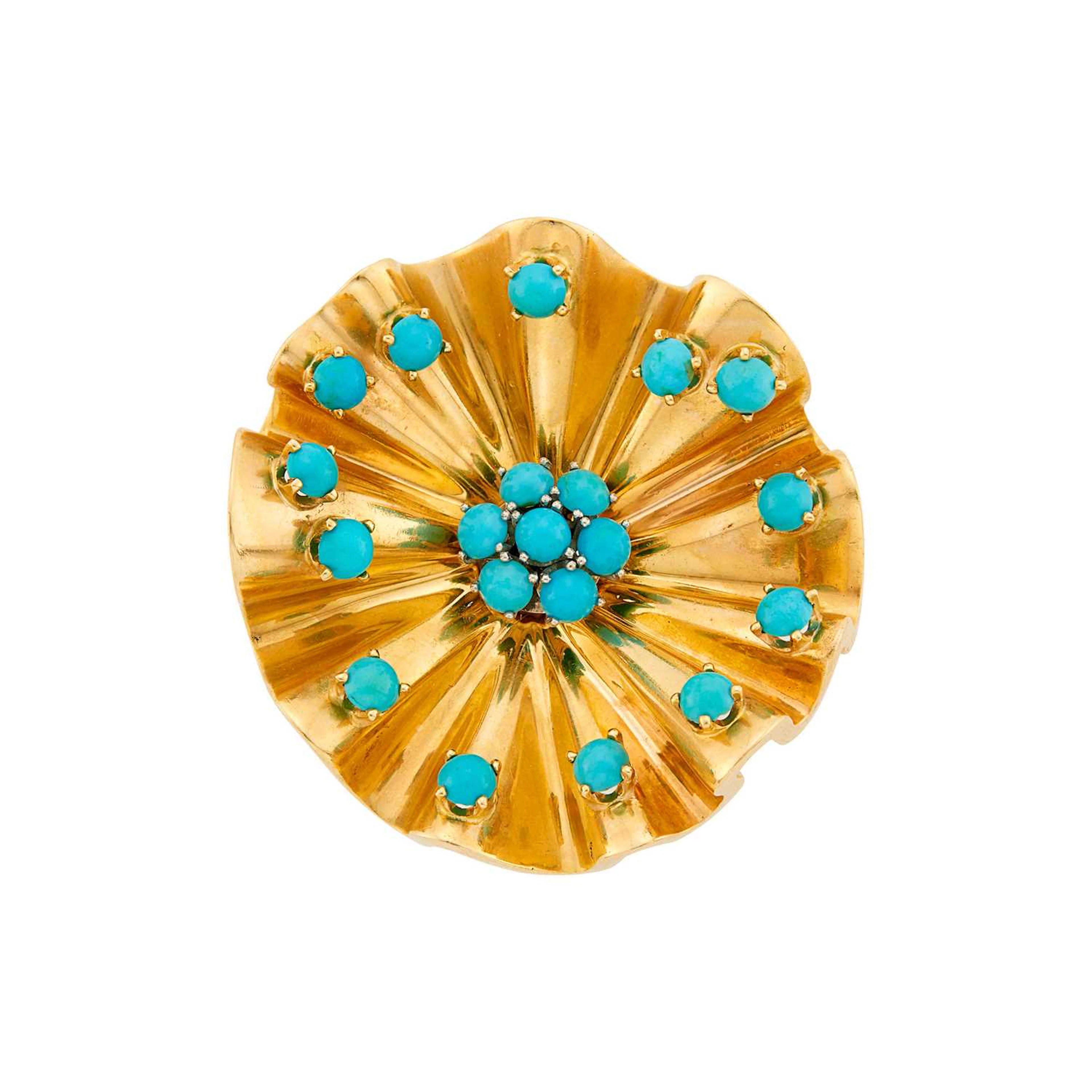 Gold and Turquoise Clip-Brooch