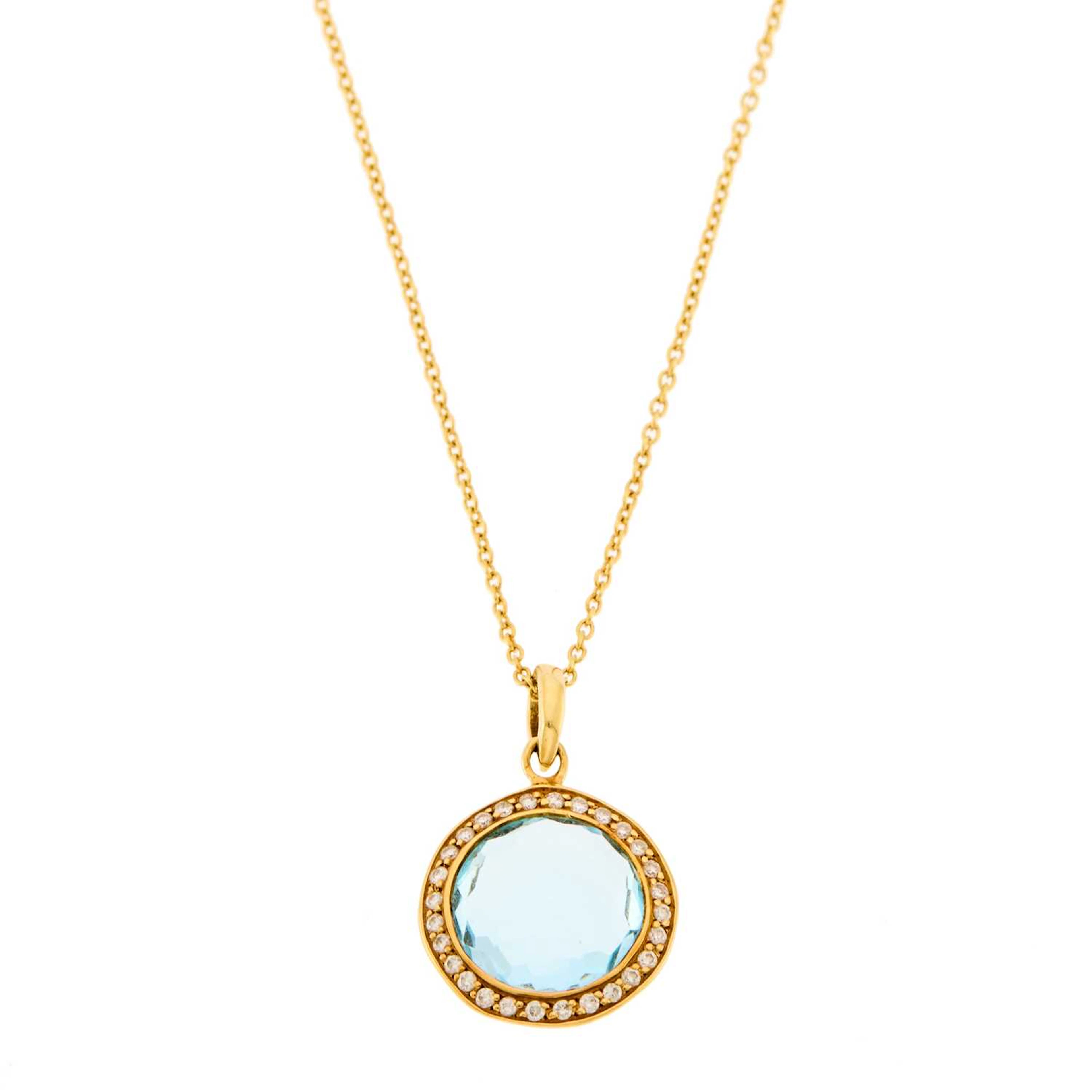 Ippolita Gold, Blue Topaz and Diamond Pendant with Chain Necklace