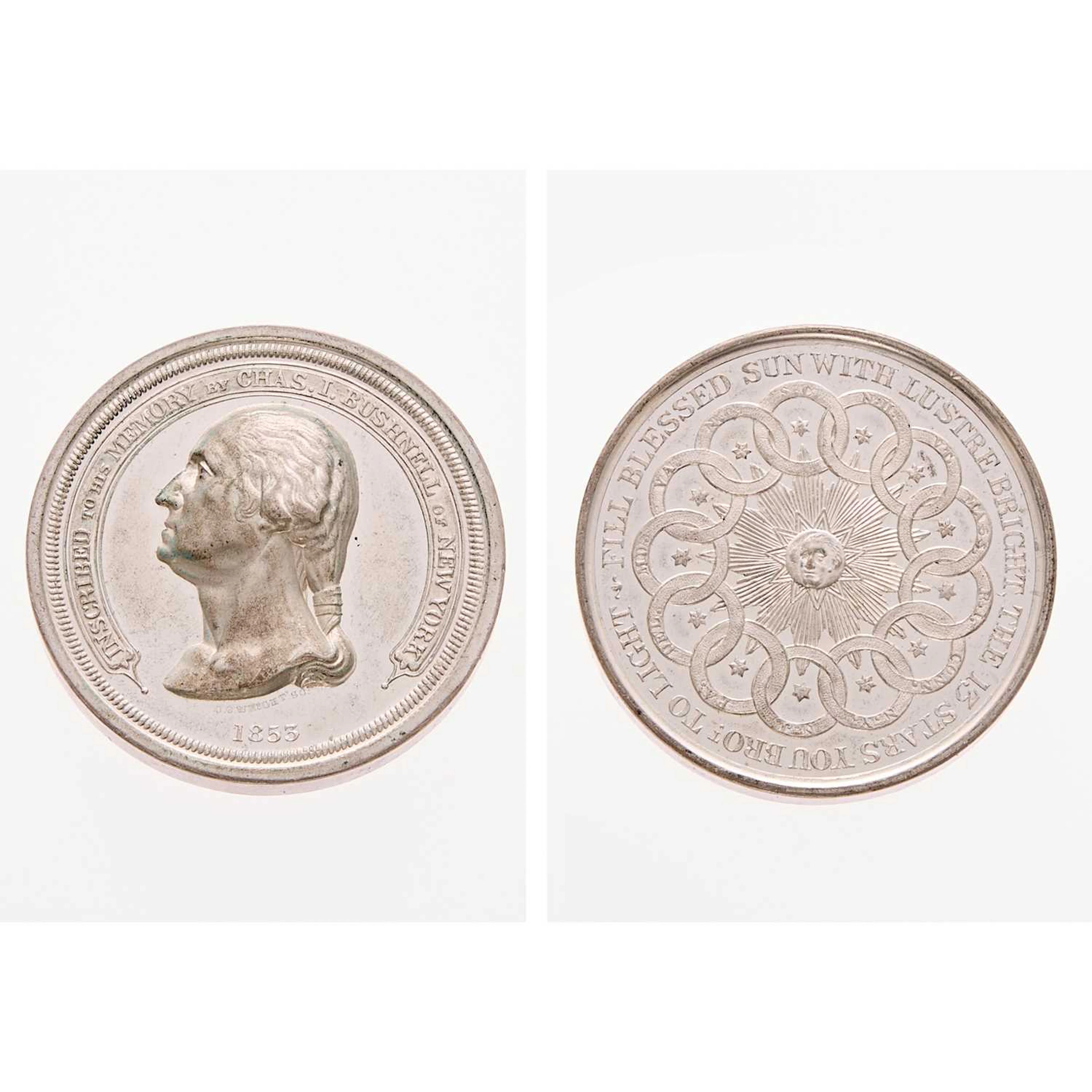 "1853" Fill Blessed Sun Medal. Baker E-96A, Musante GW-185. White