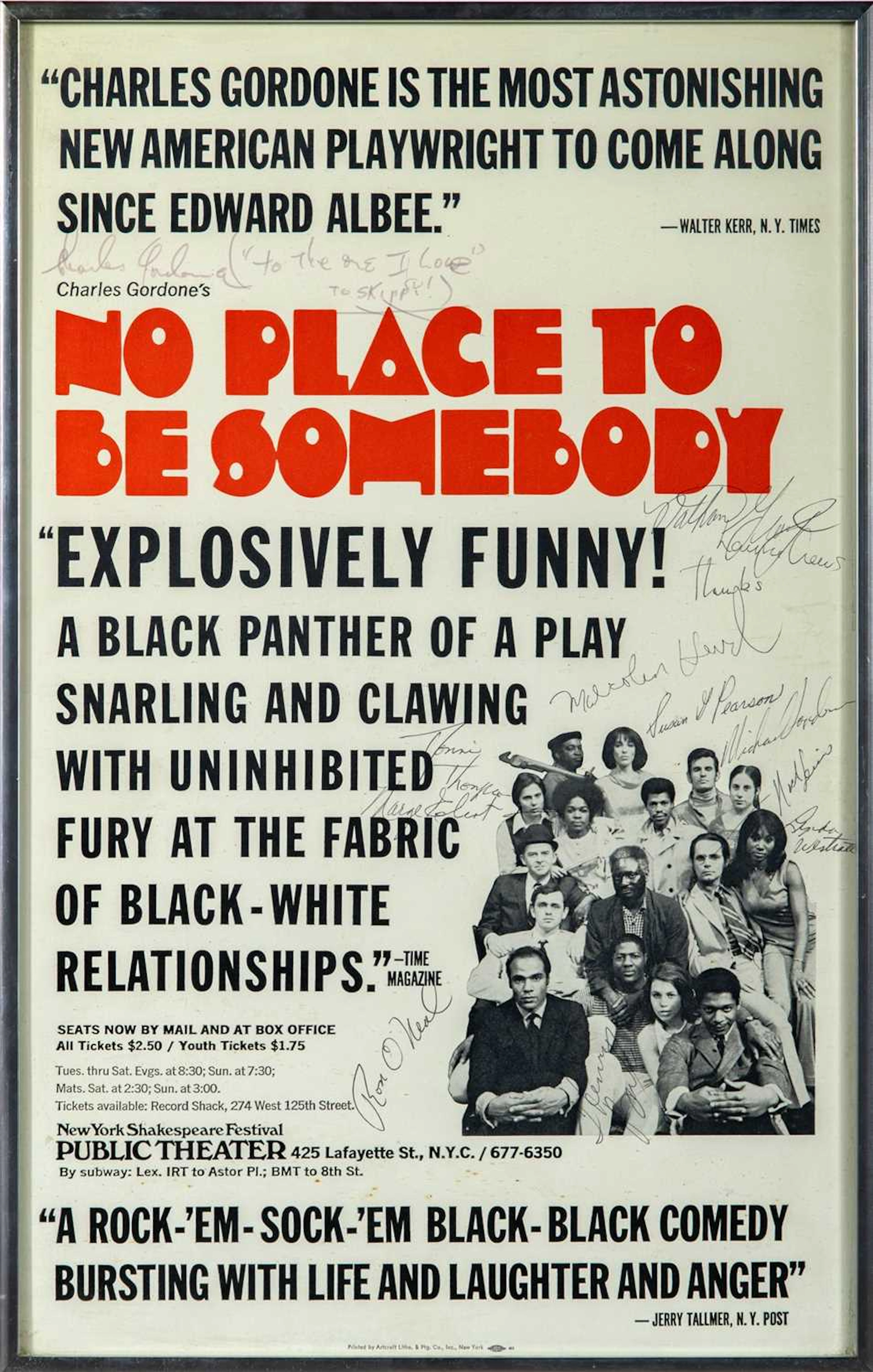 A signed poster for the Pulitzer-winning play No Place to Be Somebody