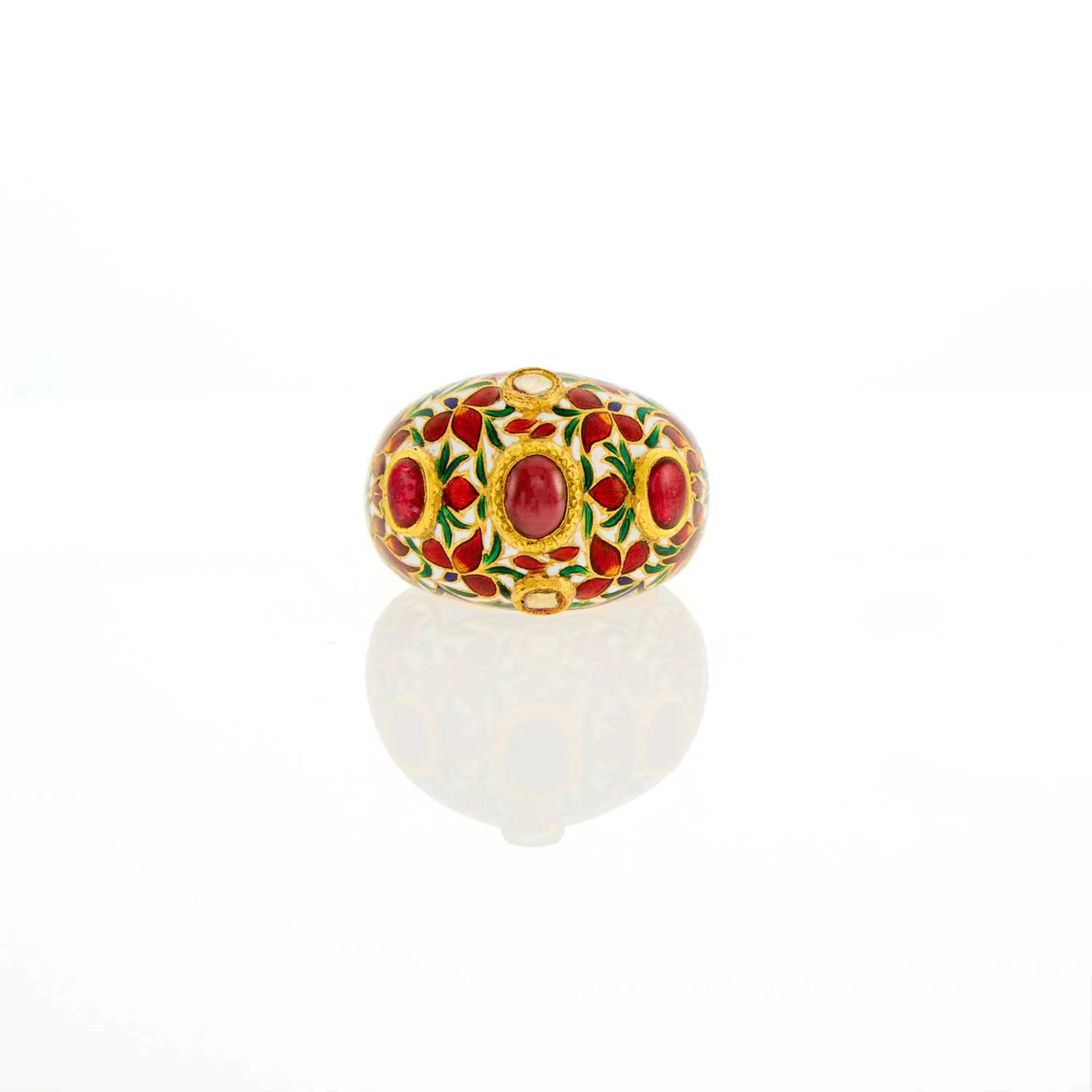 Indian Gold, Silver, Jaipur Enamel, Diamond, Paste and Ruby Dome Ring