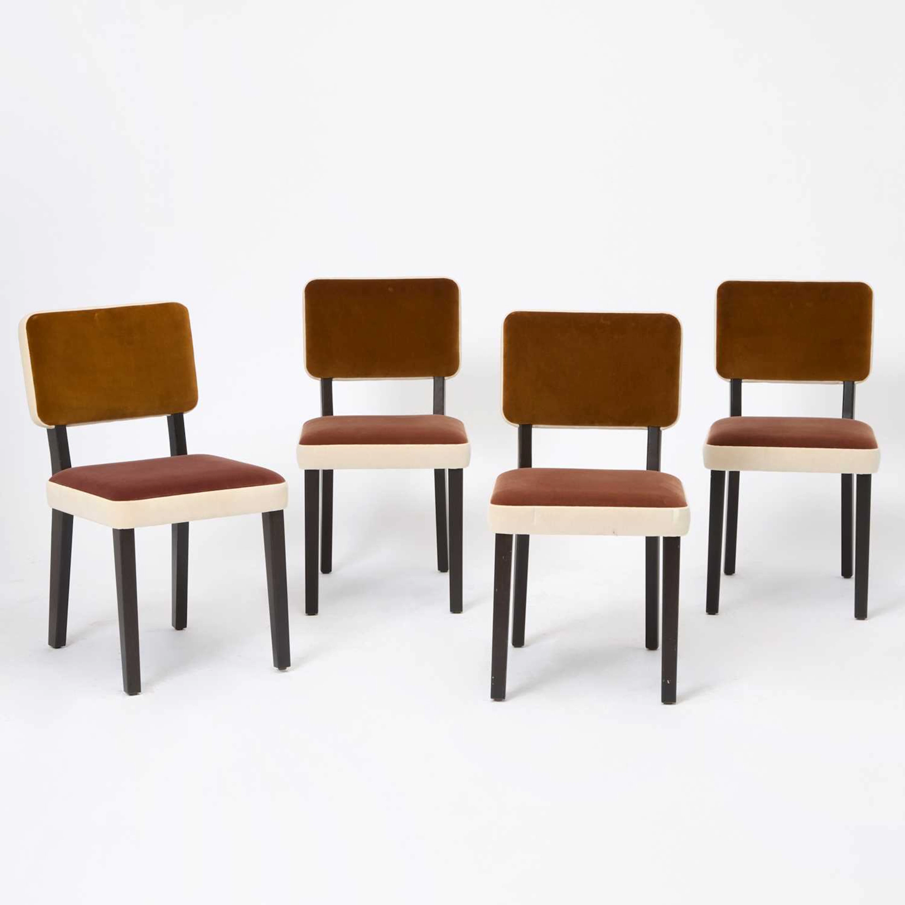 Set of Four India Mahdavi Upholstered Dark Stained Oak "Best Friend"