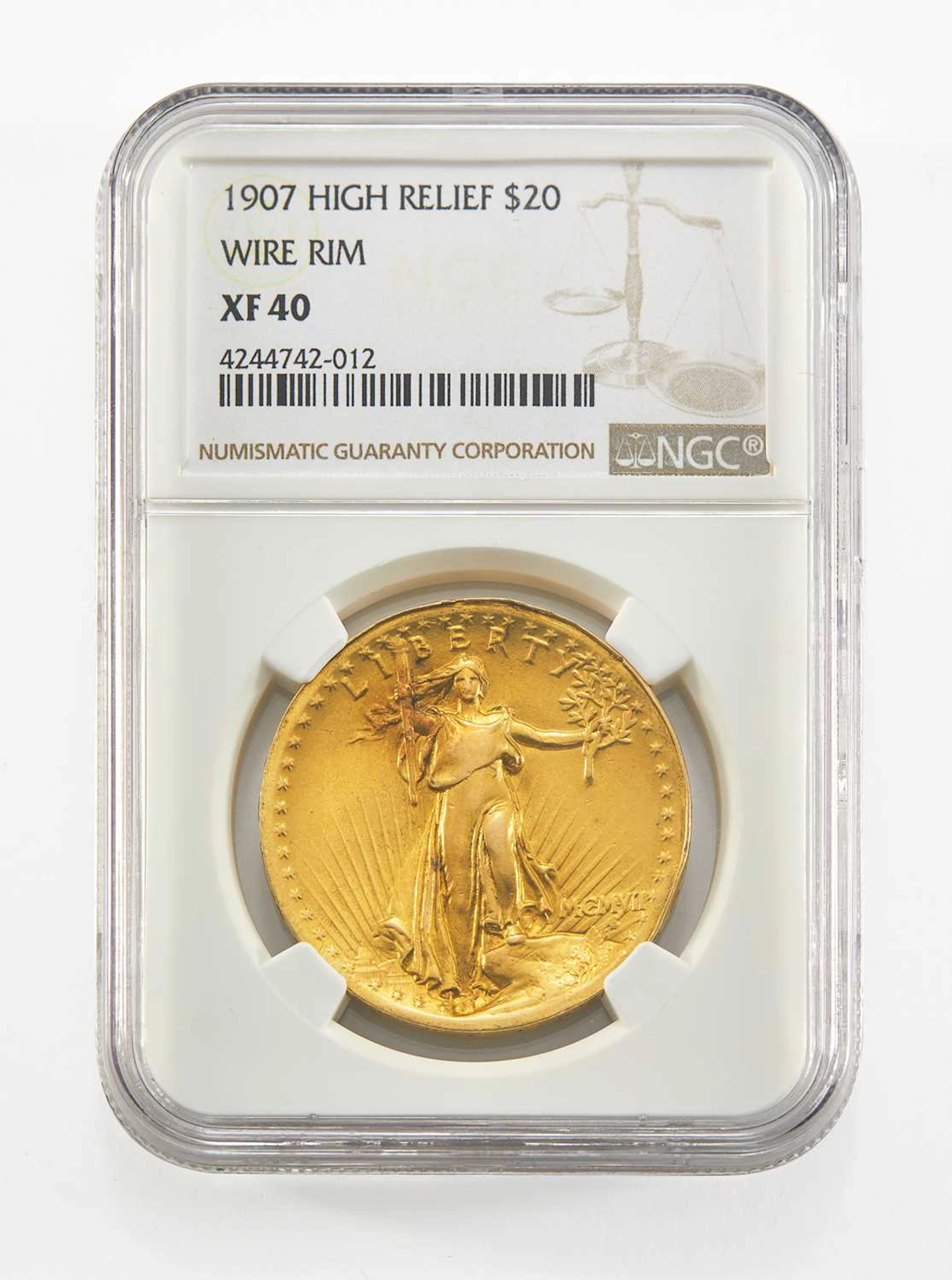 United States. 1907 High Relief Double Eagle, Wire Rim. NGC XF-40.