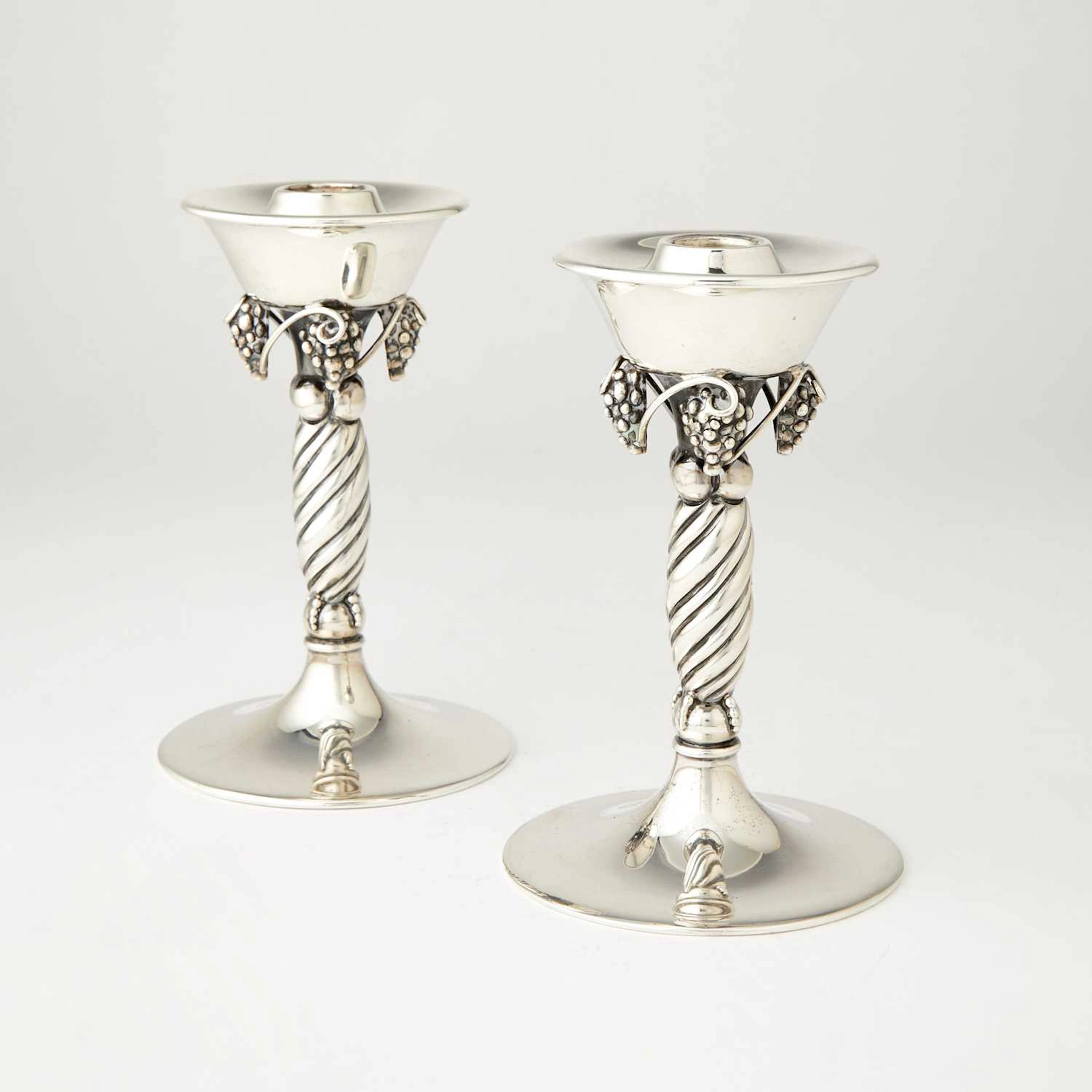 Pair of Mexican Sterling Silver Jensen Style Candlesticks