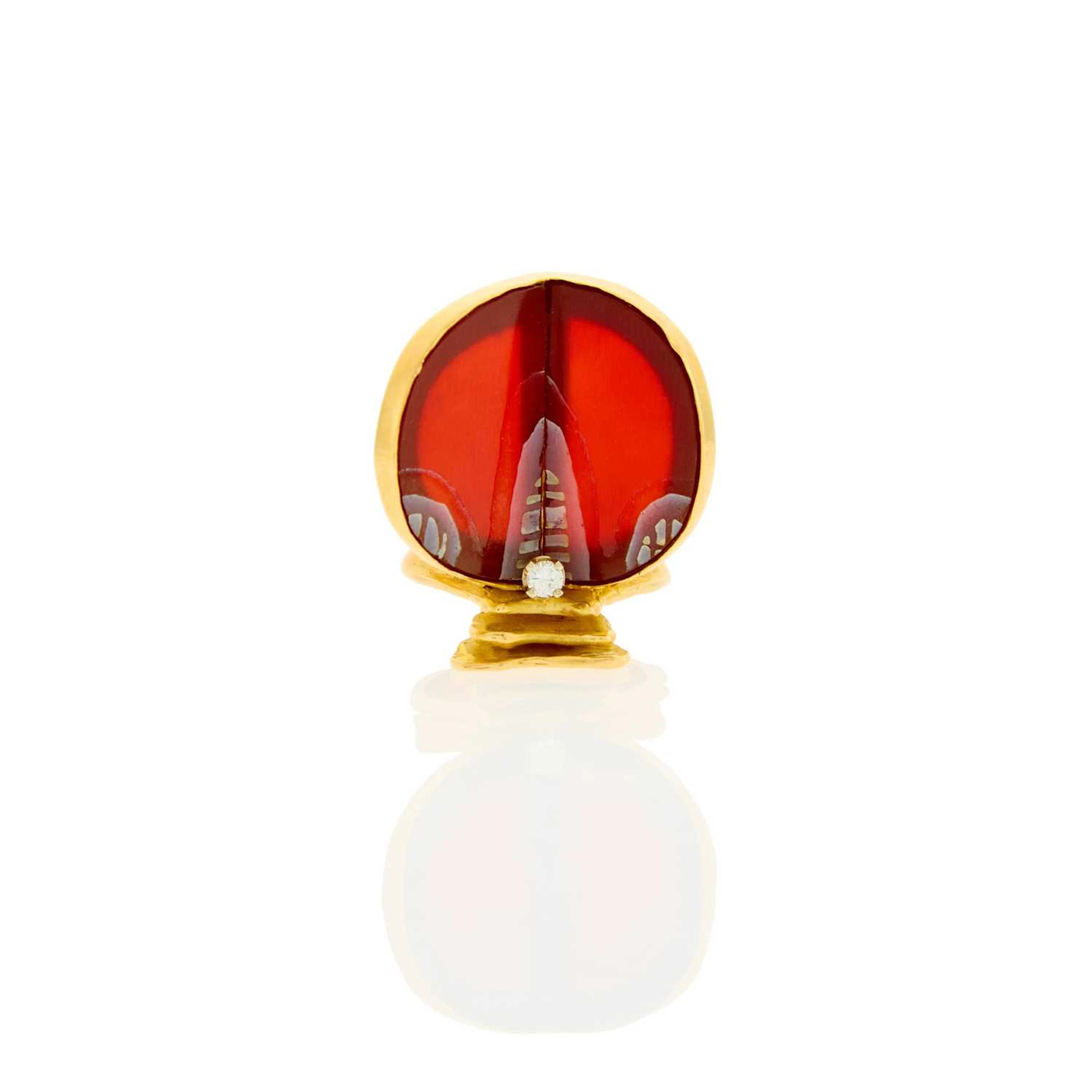 Günter Krauss Gold, Carnelian and Diamond Abstract Bug Ring