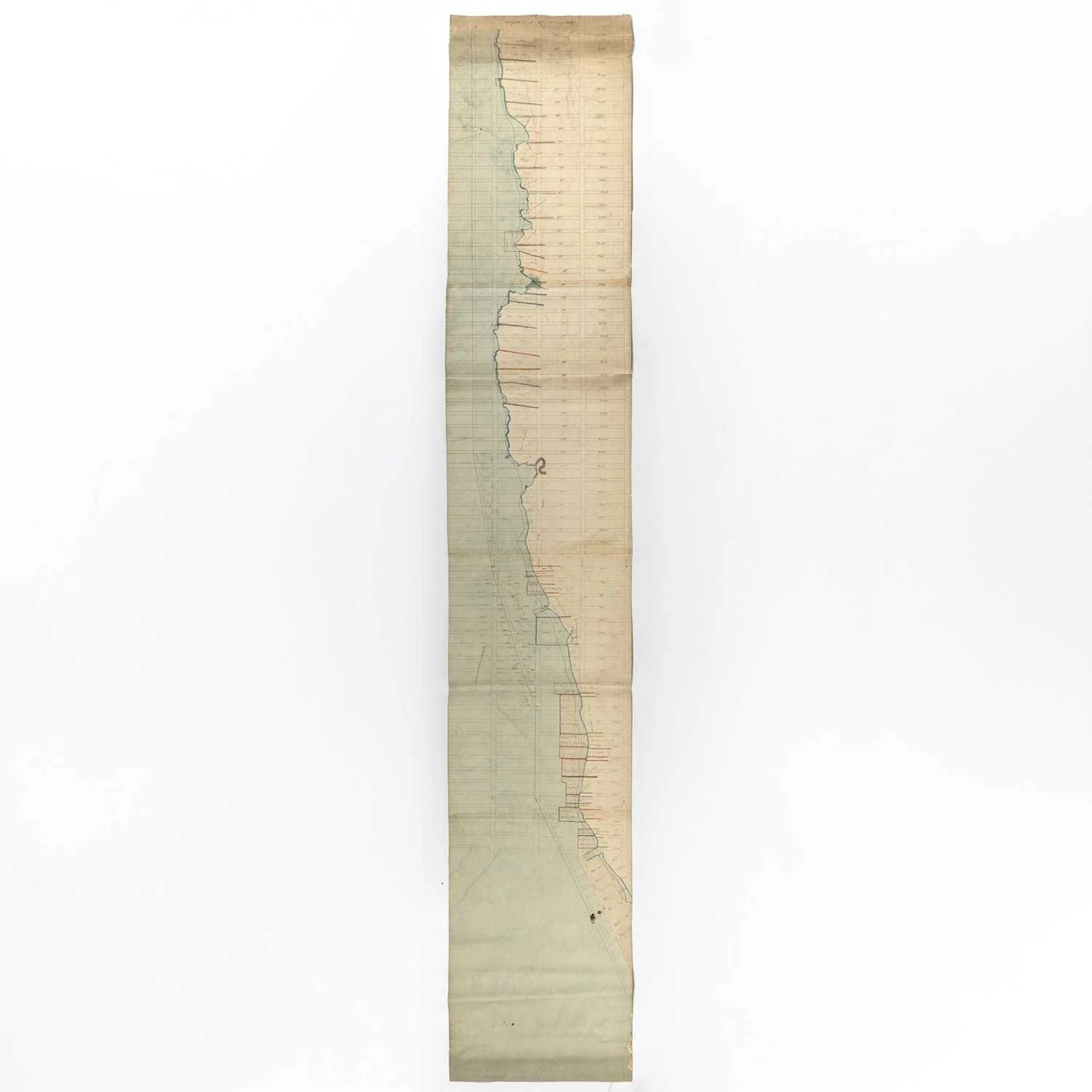 An impressively long manuscript map showing the development of the