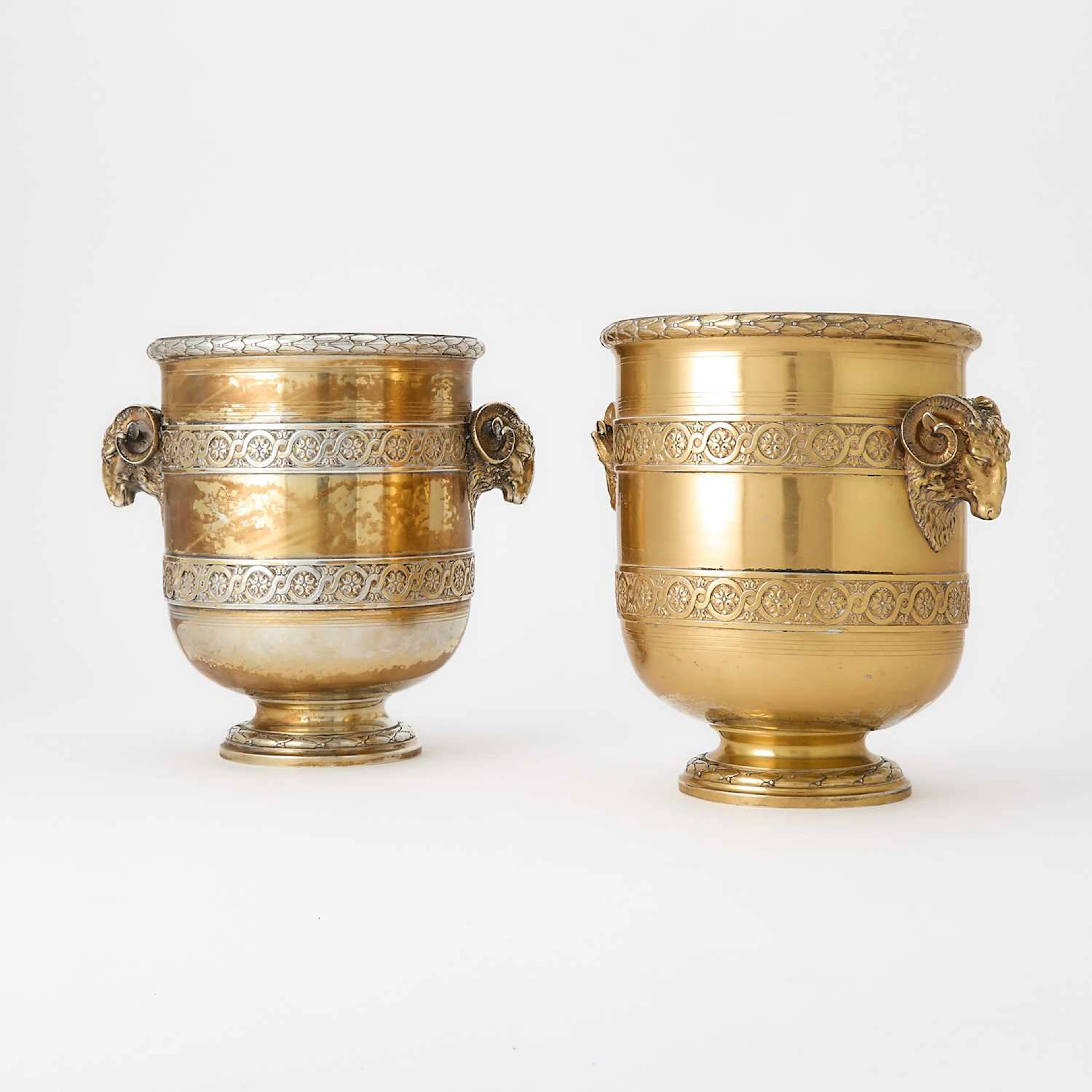Pair of French Silver-Gilt Wine Coolers