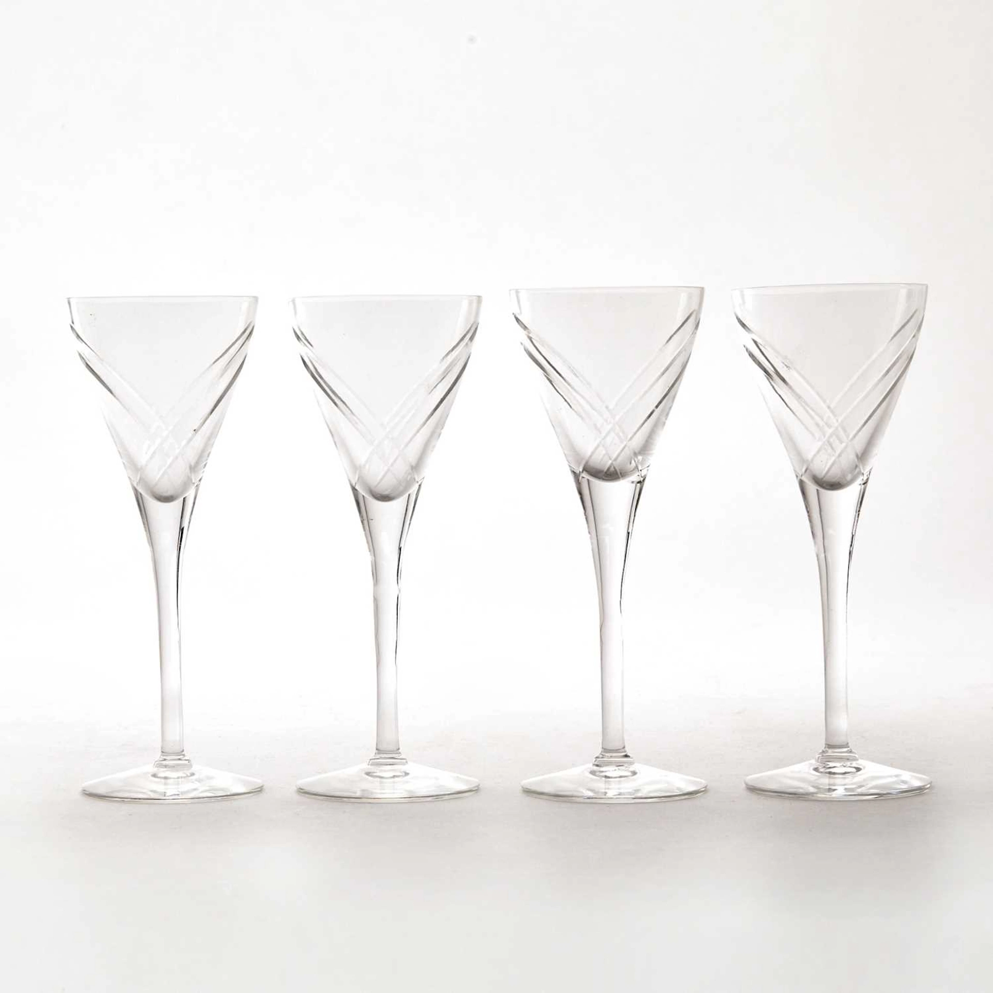 Set of Sixteen Cartier Cut Glass Stemmed Cocktail Glasses