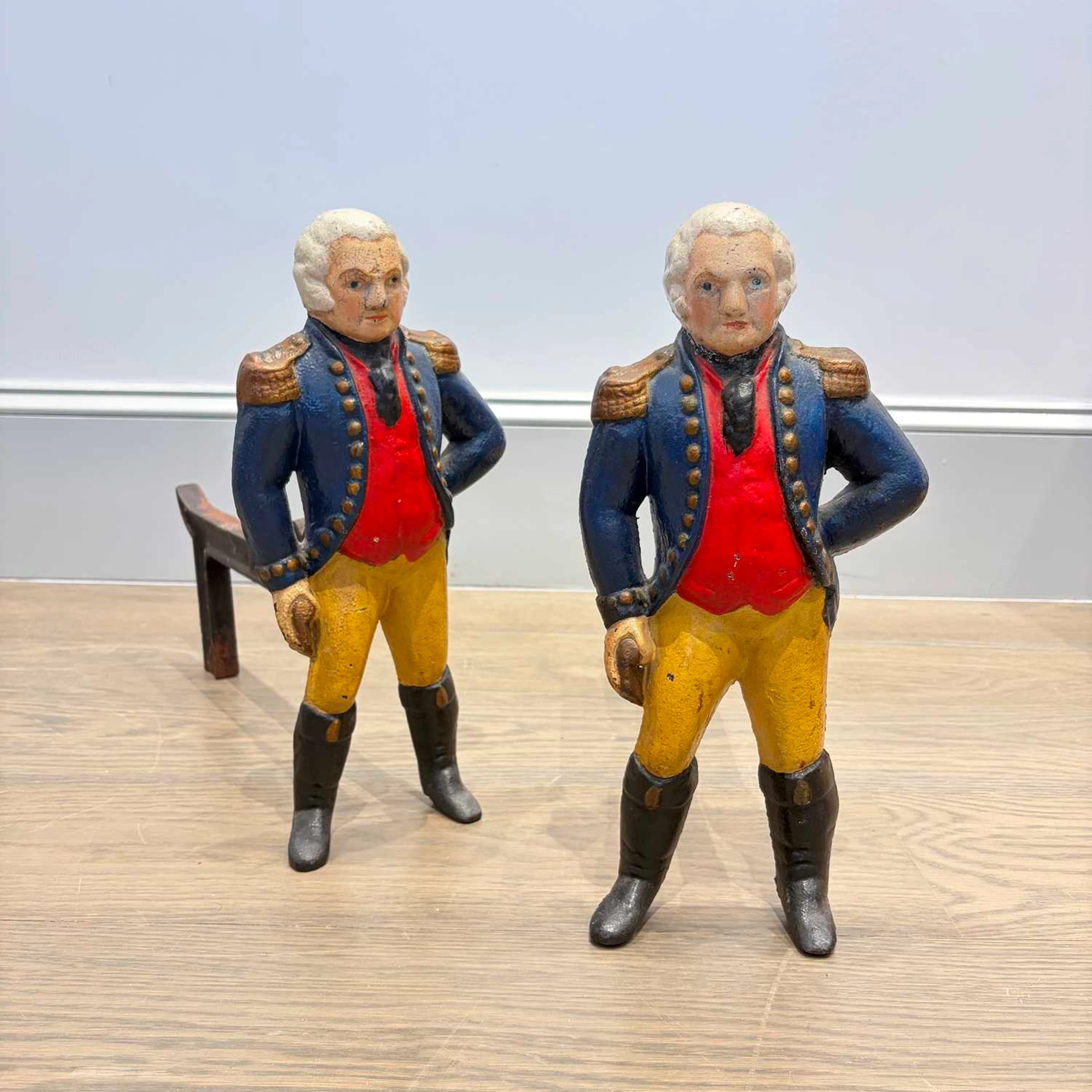 Pair of George Washington Figural Polychrome Cast Iron Andirons