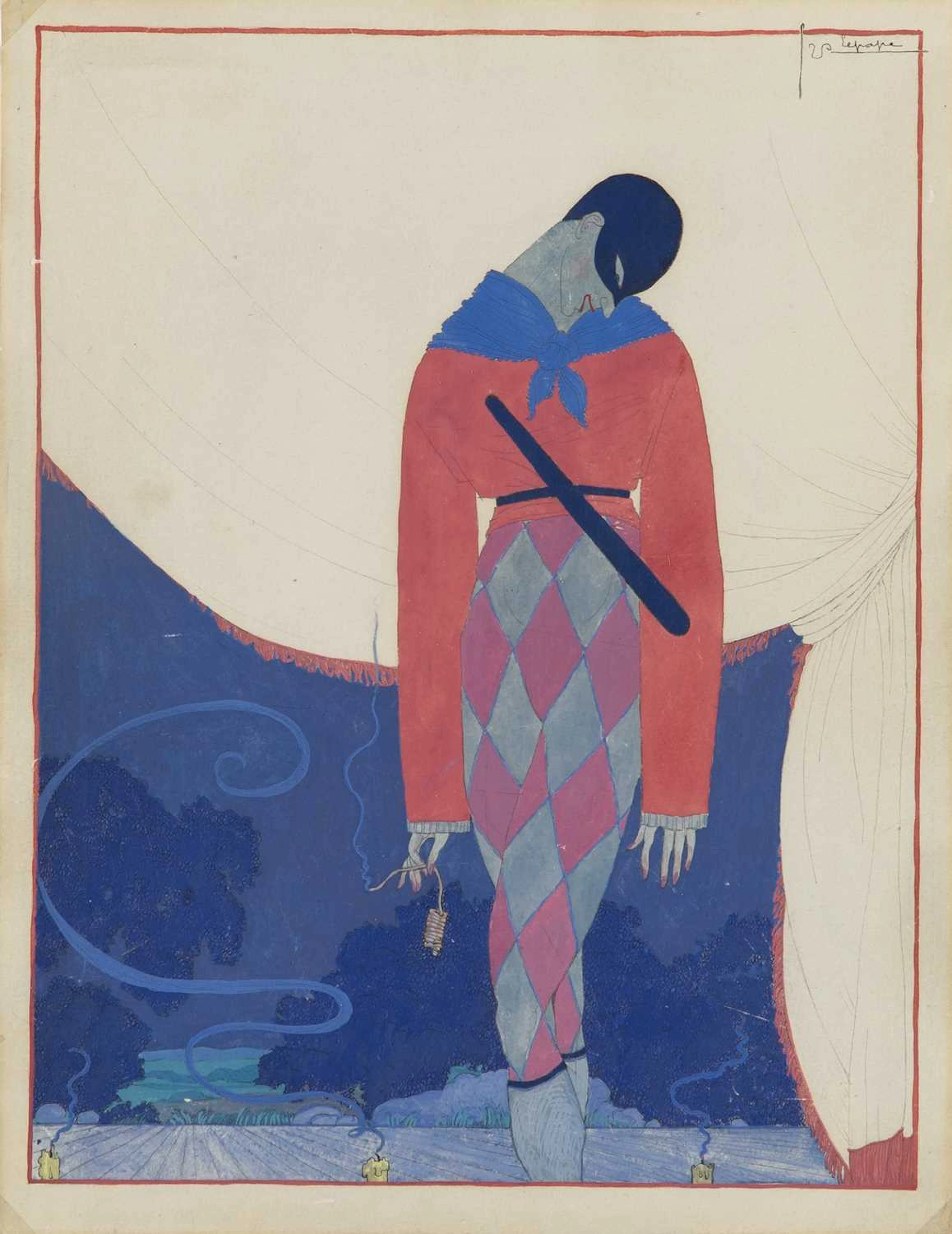 An fine Art Deco era Georges Lepape Harlequin design