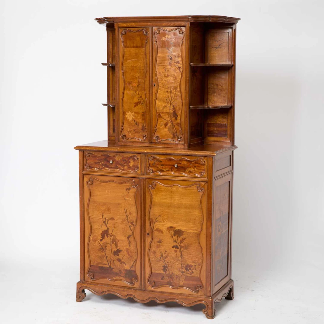 French Art Nouveau Inlaid Woods Cabinet