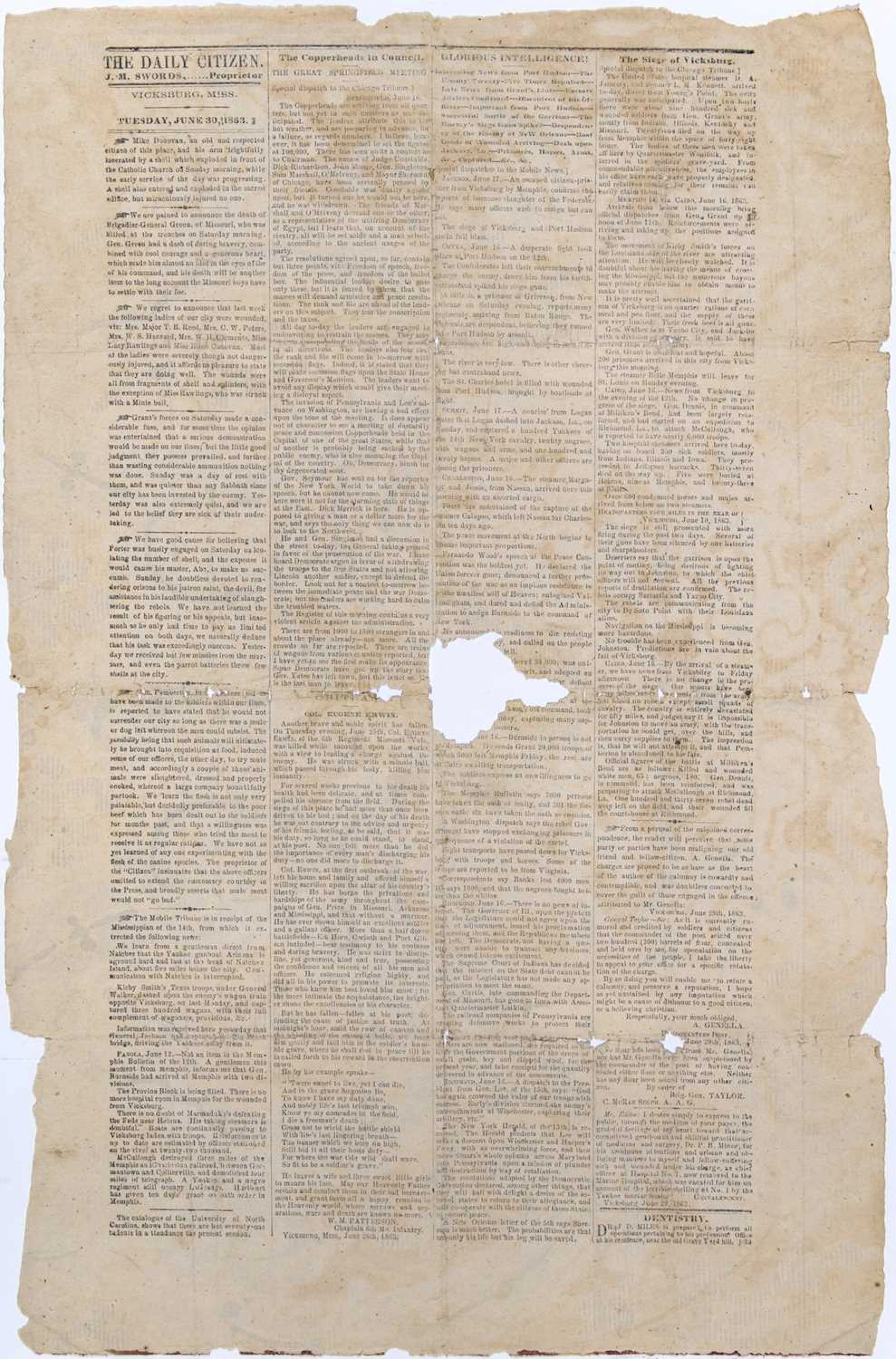A Confederate newspaper printed on wallpaper
