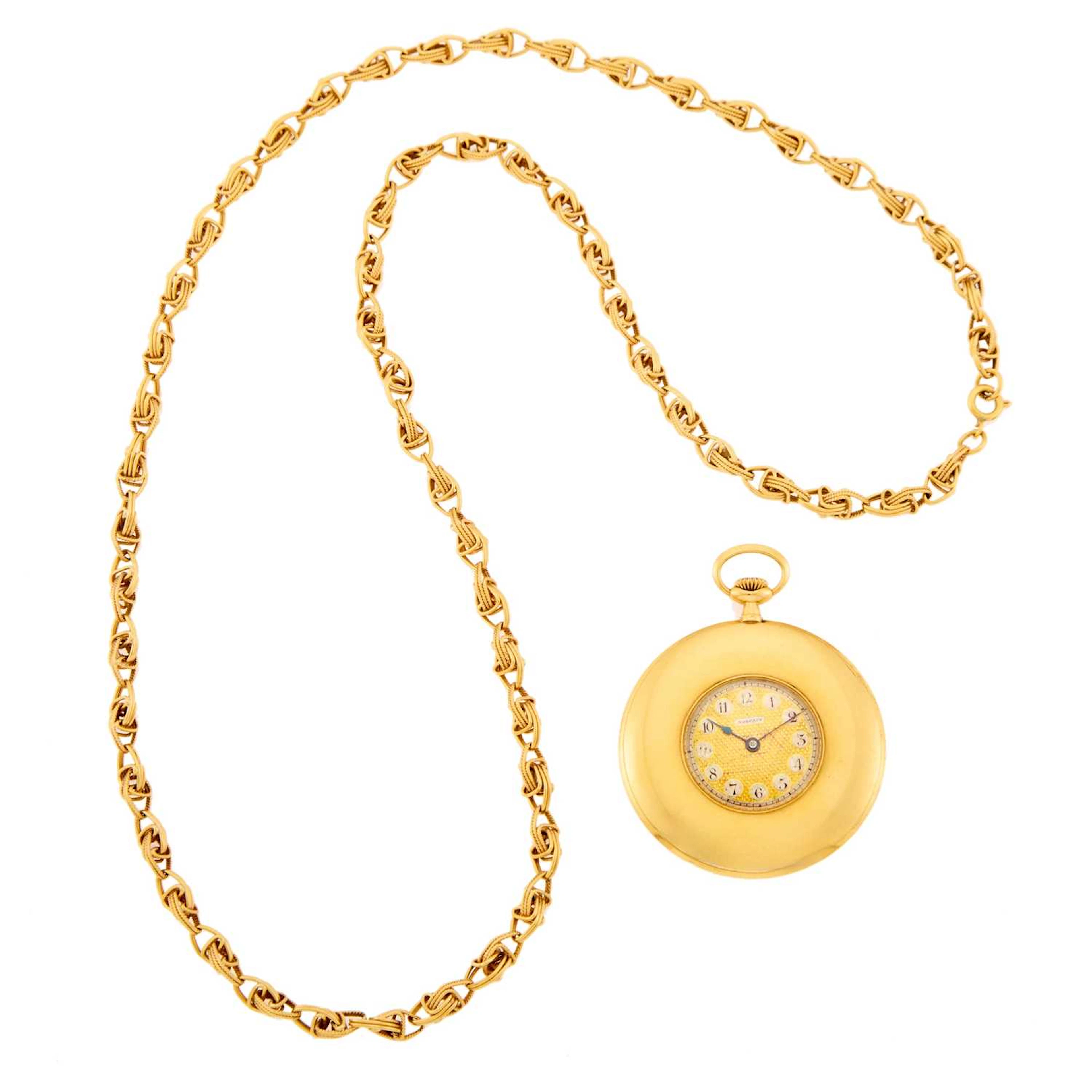 Vulcain Gold Demi-Case Pendant-Watch with Long Gold Chain Necklace