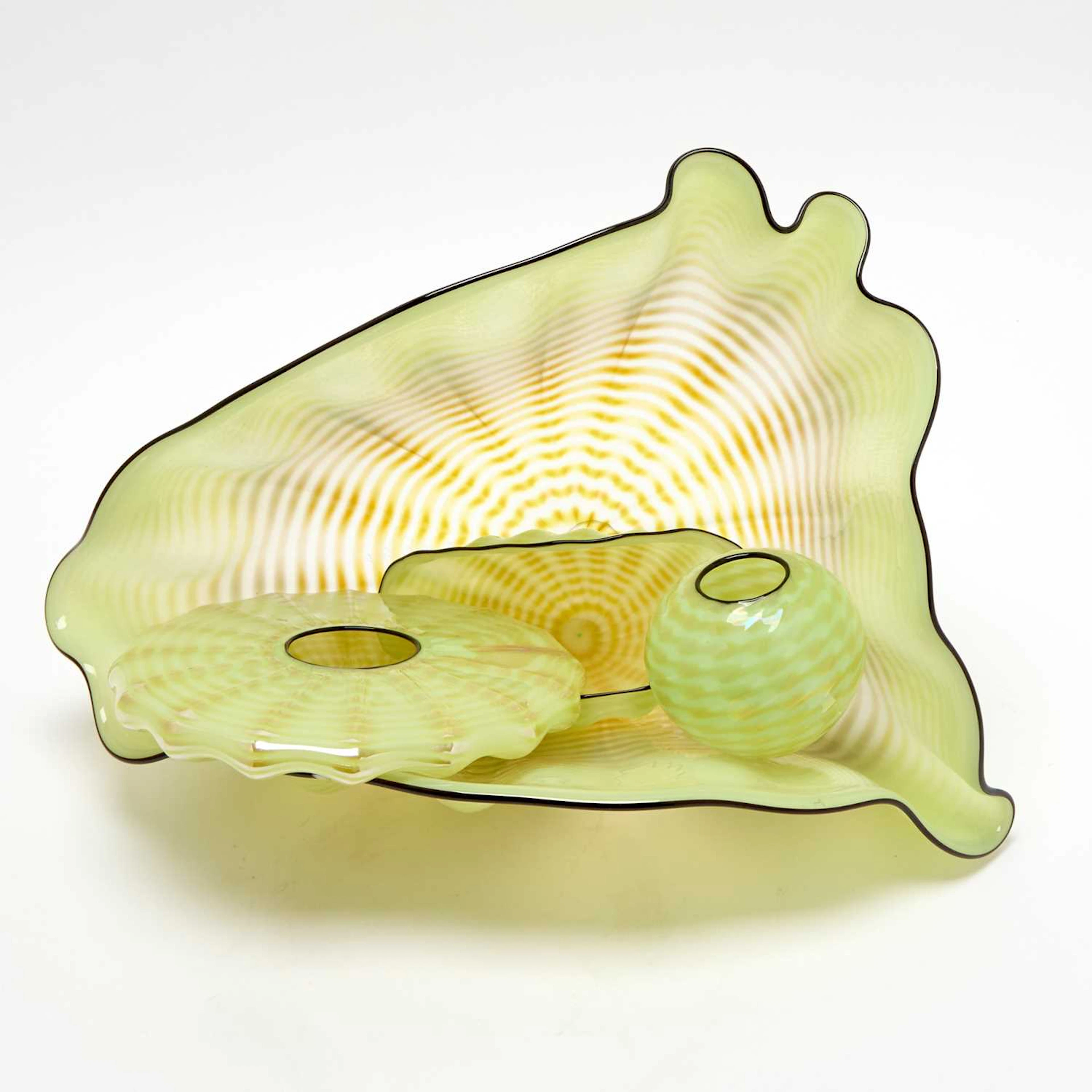Dale Chihuly Four-Piece Blown Glass Yellow Celadon Seaform Set with