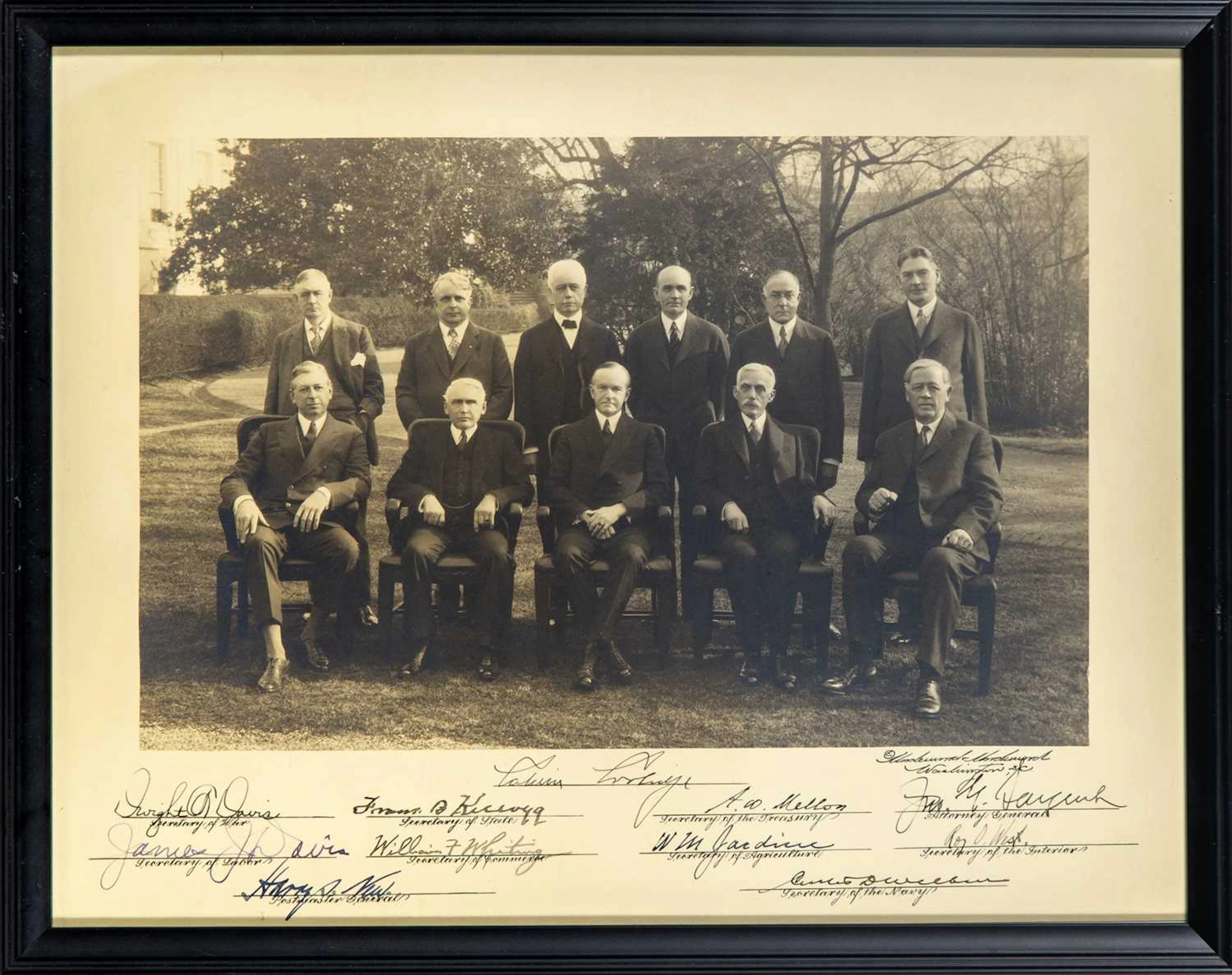 A photograph signed by President Calvin Coolidge and Cabinet