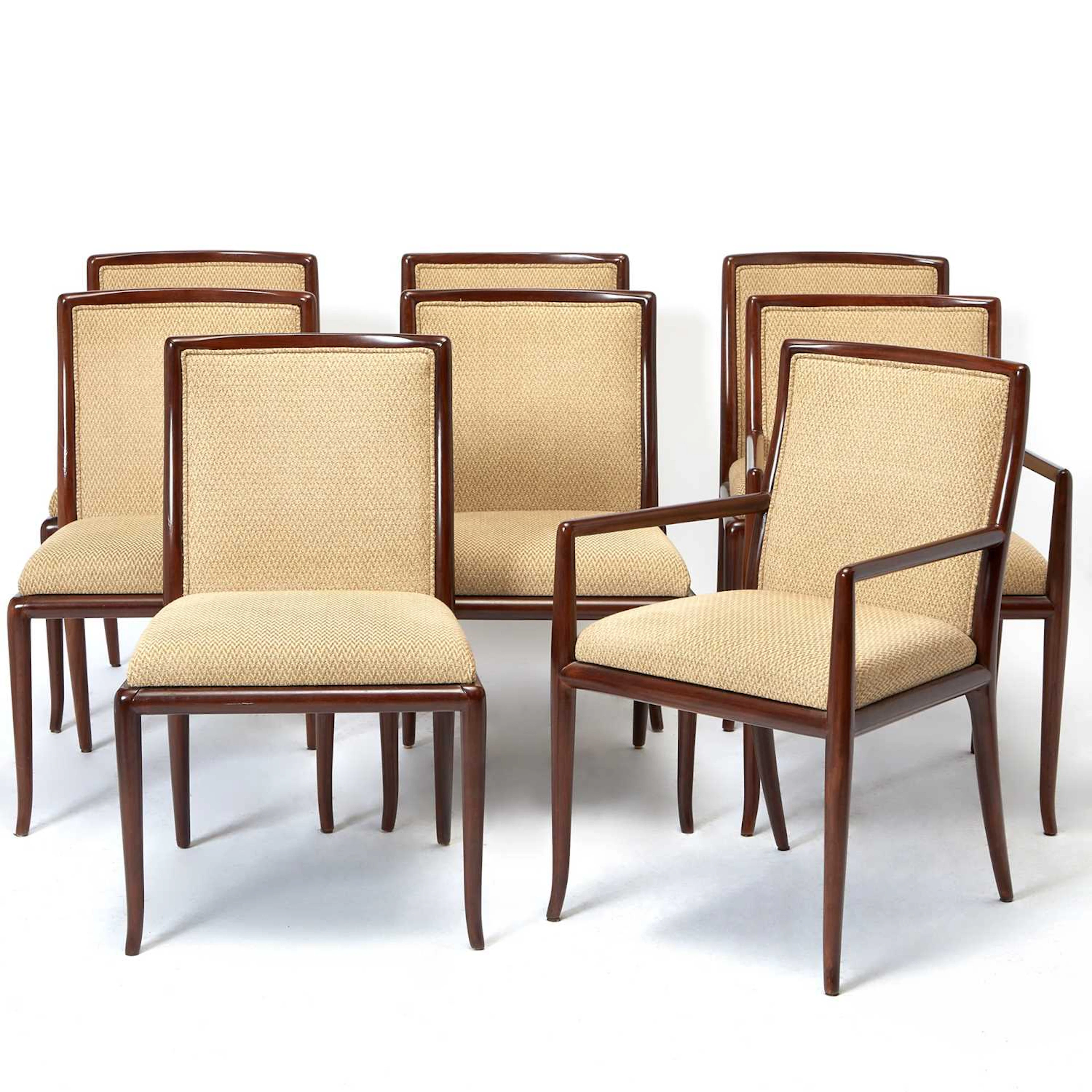 Set of Eight T.H. Robsjohn-Gibbings for Widdicomb Upholstered Walnut