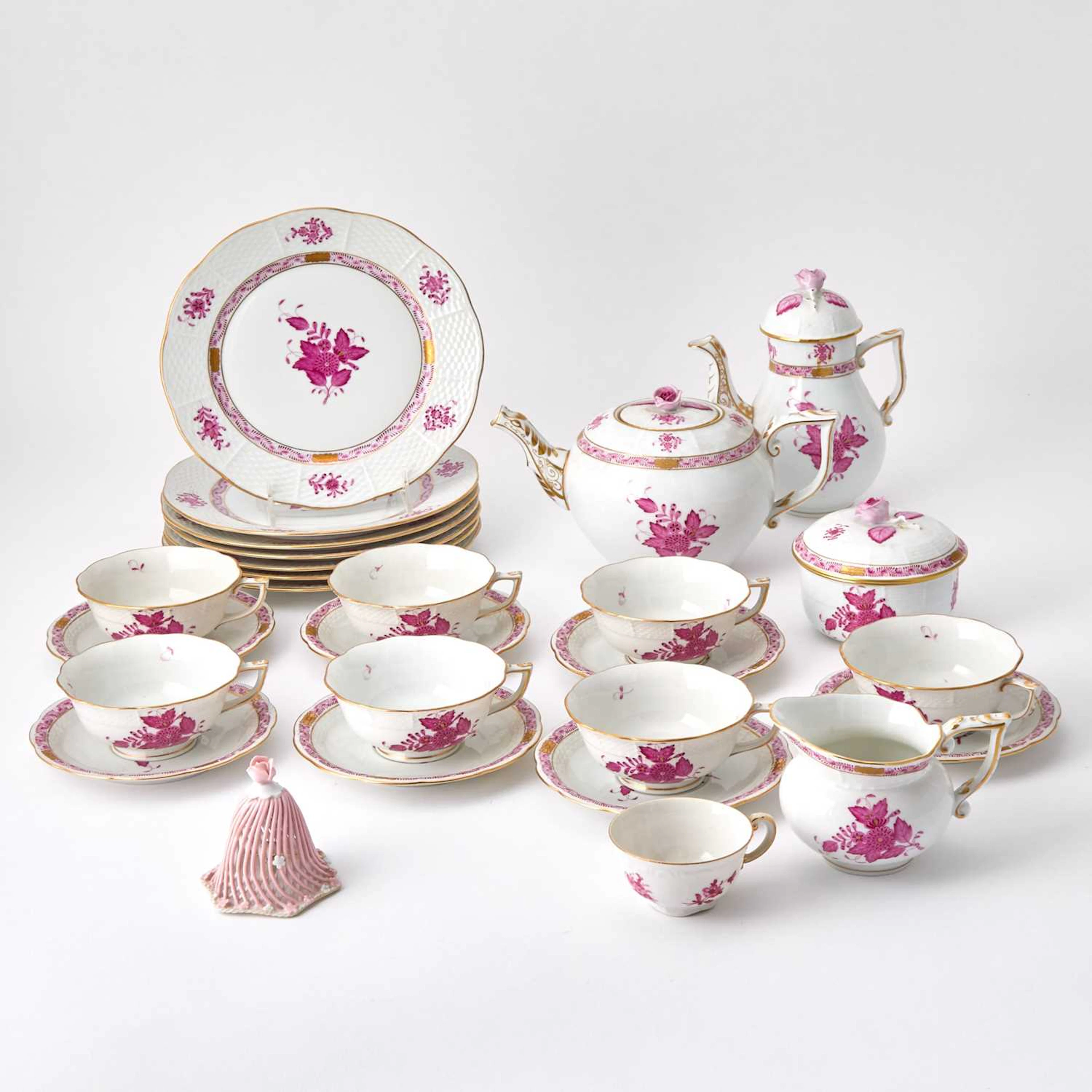 Herend "Chinese Bouquet Raspberry" Porcelain Part Tea Service