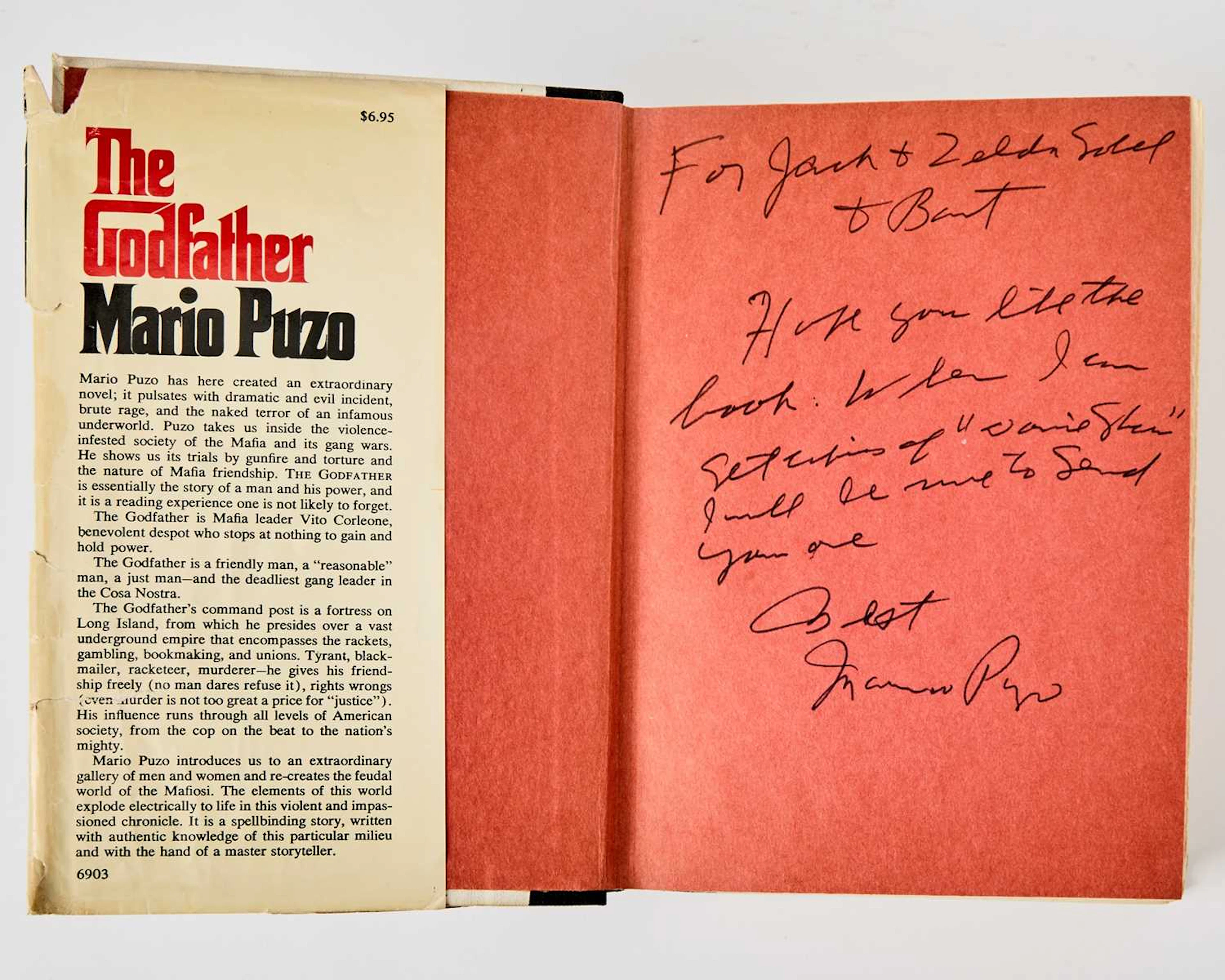 A rare inscribed first edition of The Godfather with a Puzo family connection