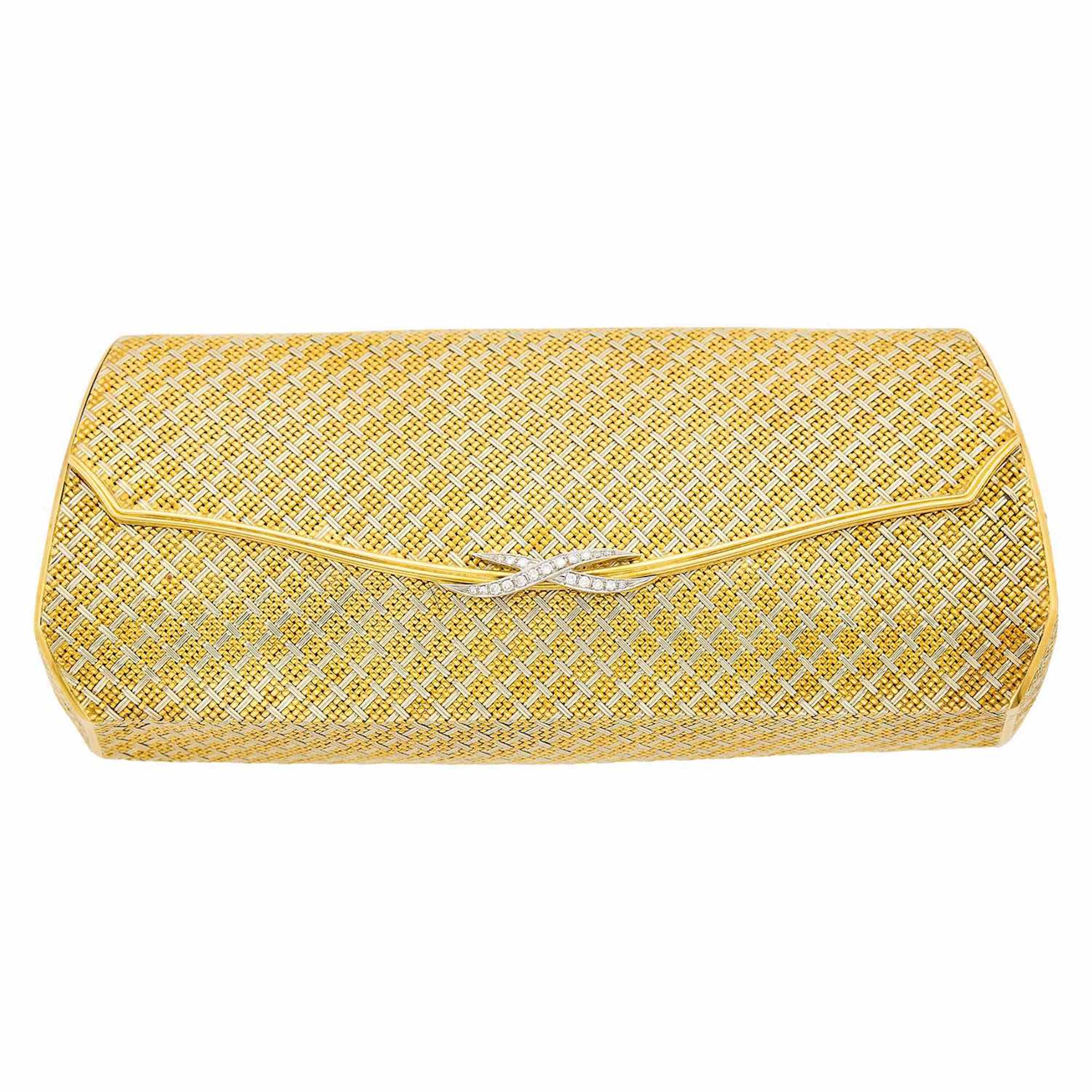 Two-Color Gold and Diamond Basketweave Evening Clutch