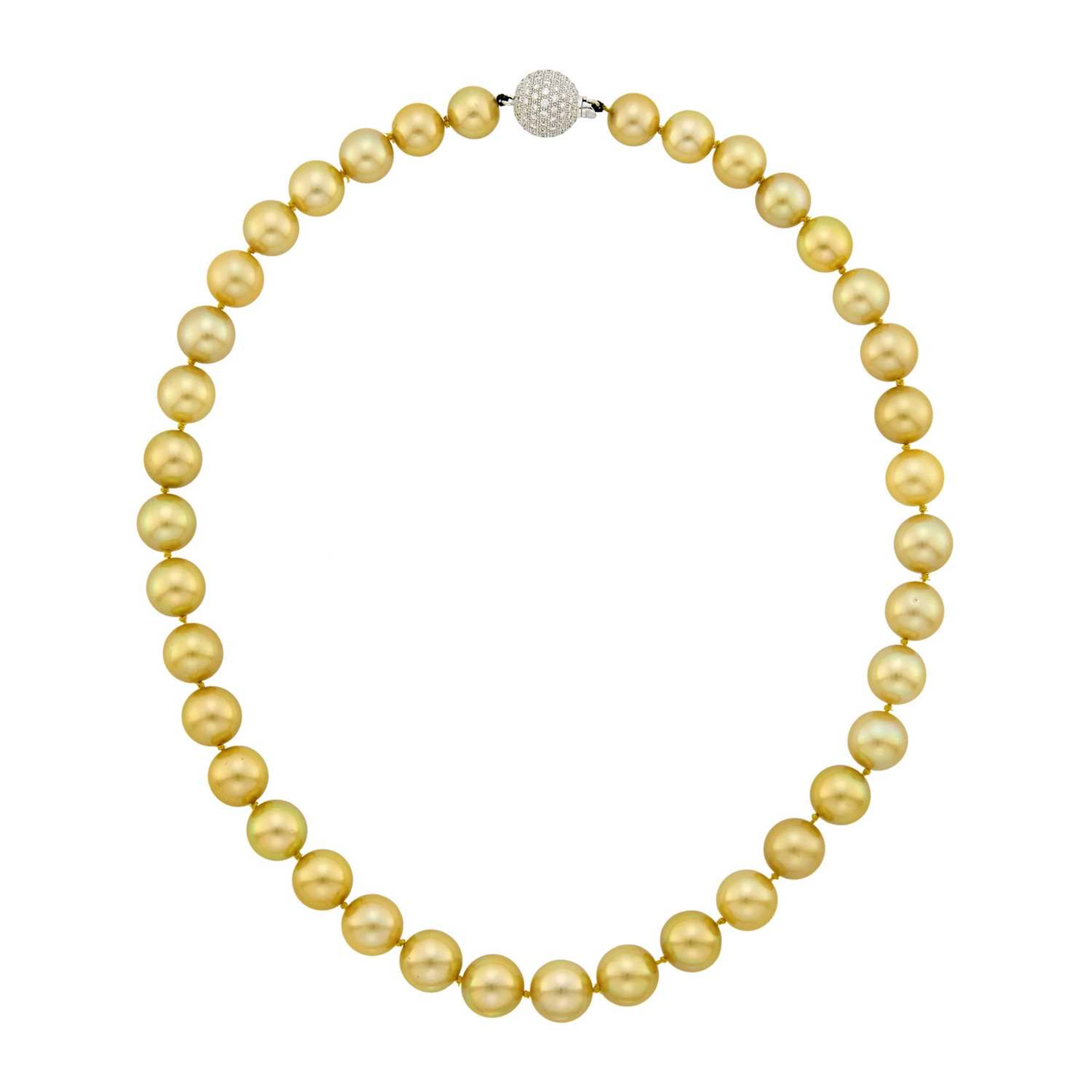 Graff Golden Cultured Pearl Necklace with White Gold and Diamond Ball Clasp