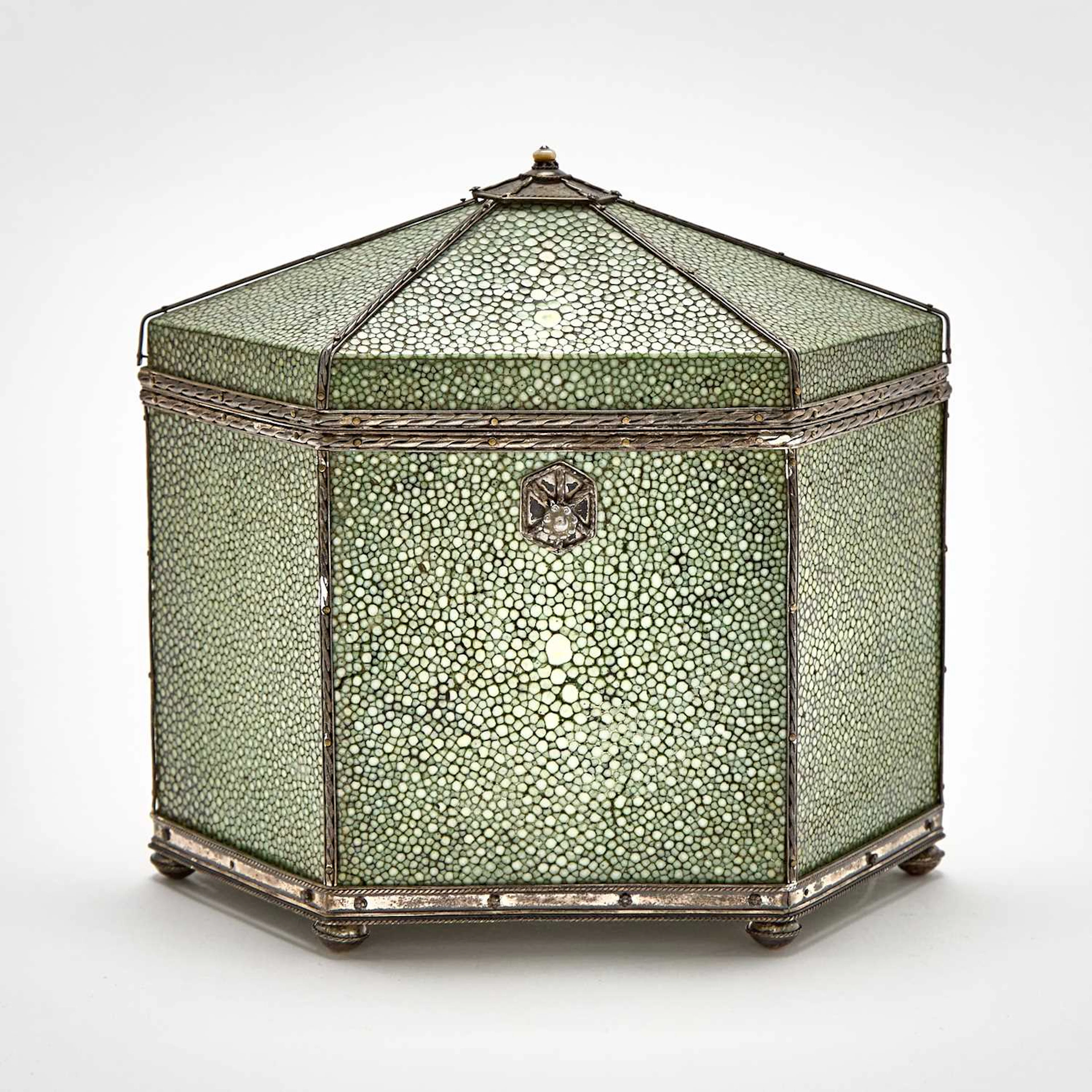 John Paul Cooper Arts and Crafts Shagreen and Silver Tea Caddy