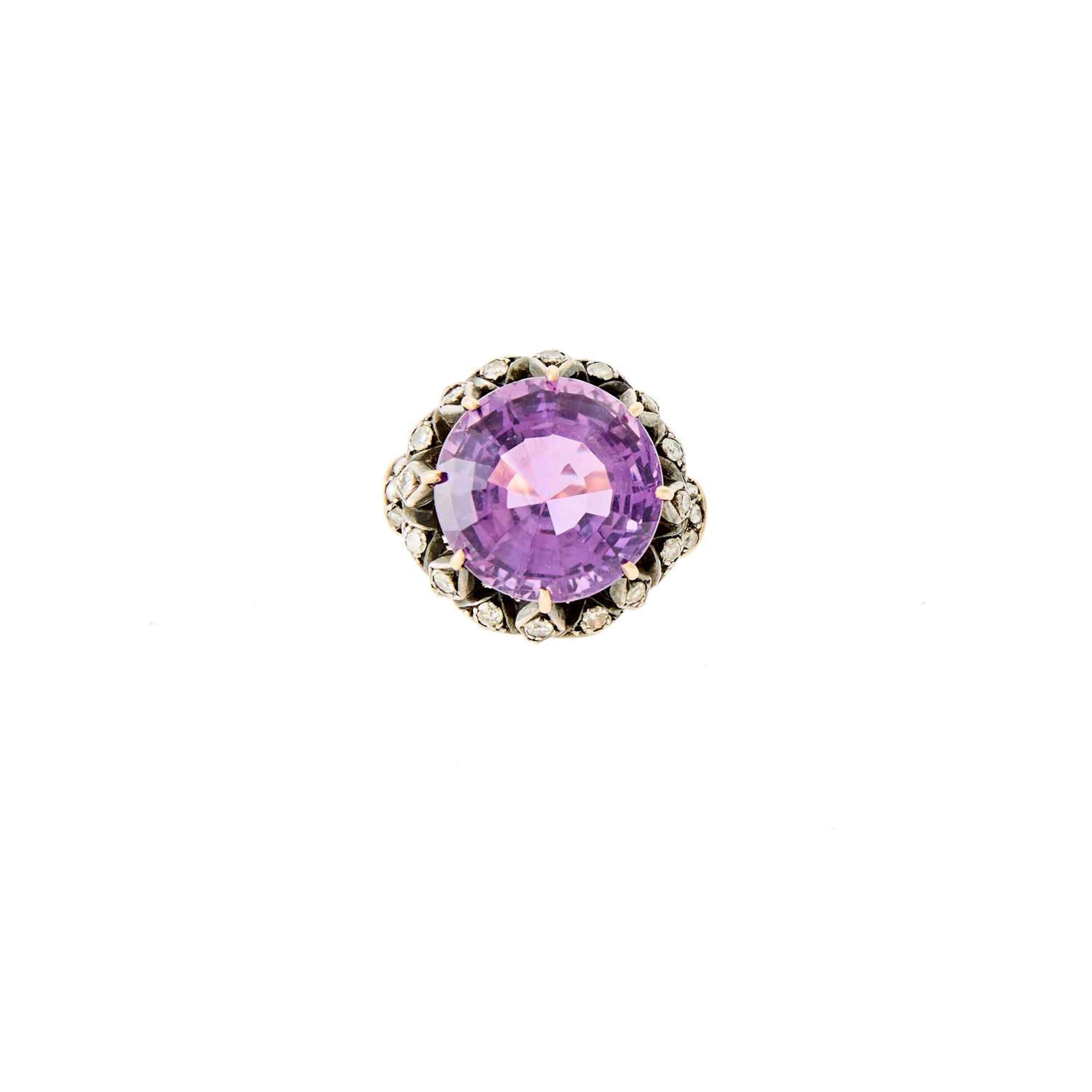 Gold, Silver, Amethyst and Diamond Ring