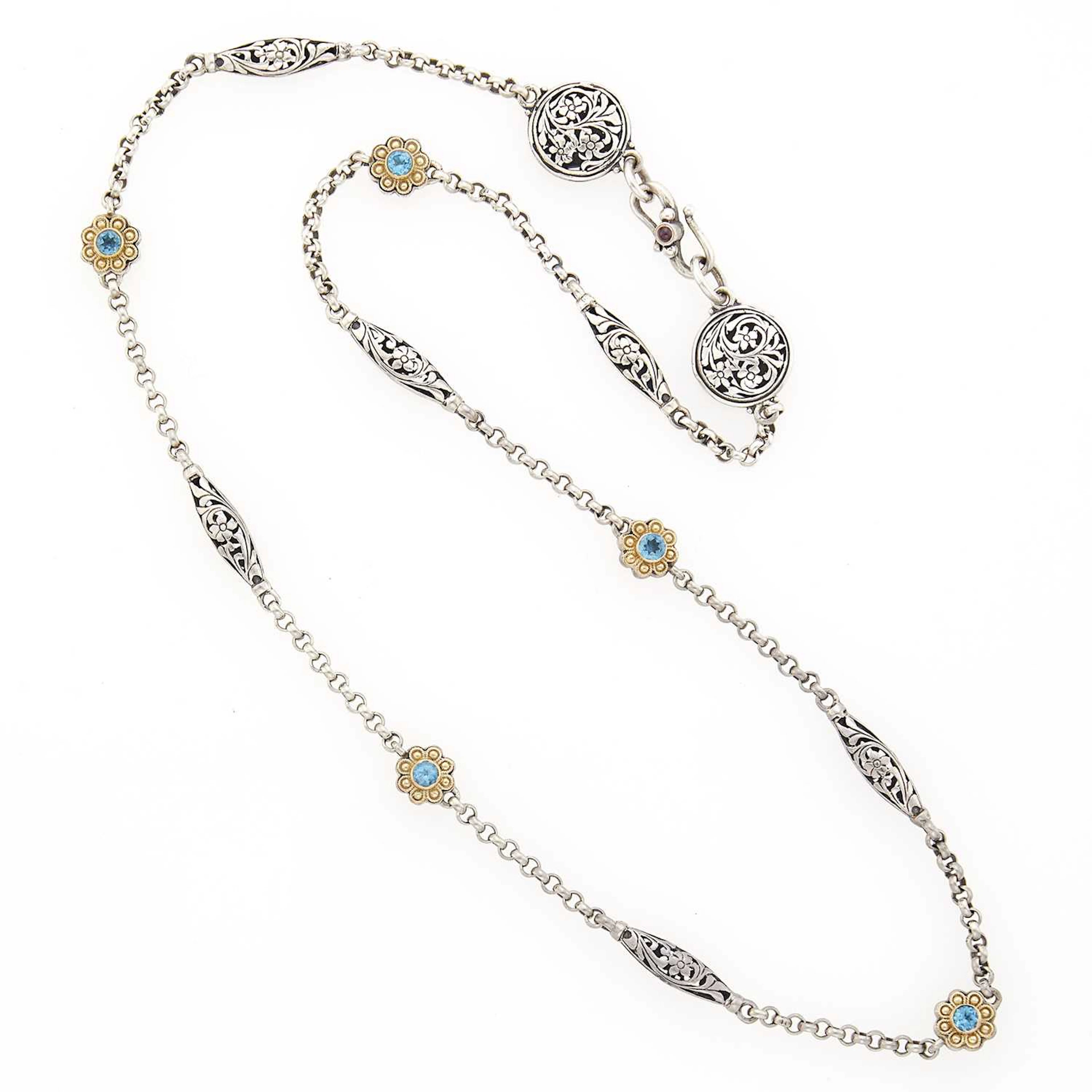 Konstantino Silver, Gold, Topaz and Tourmaline Necklace