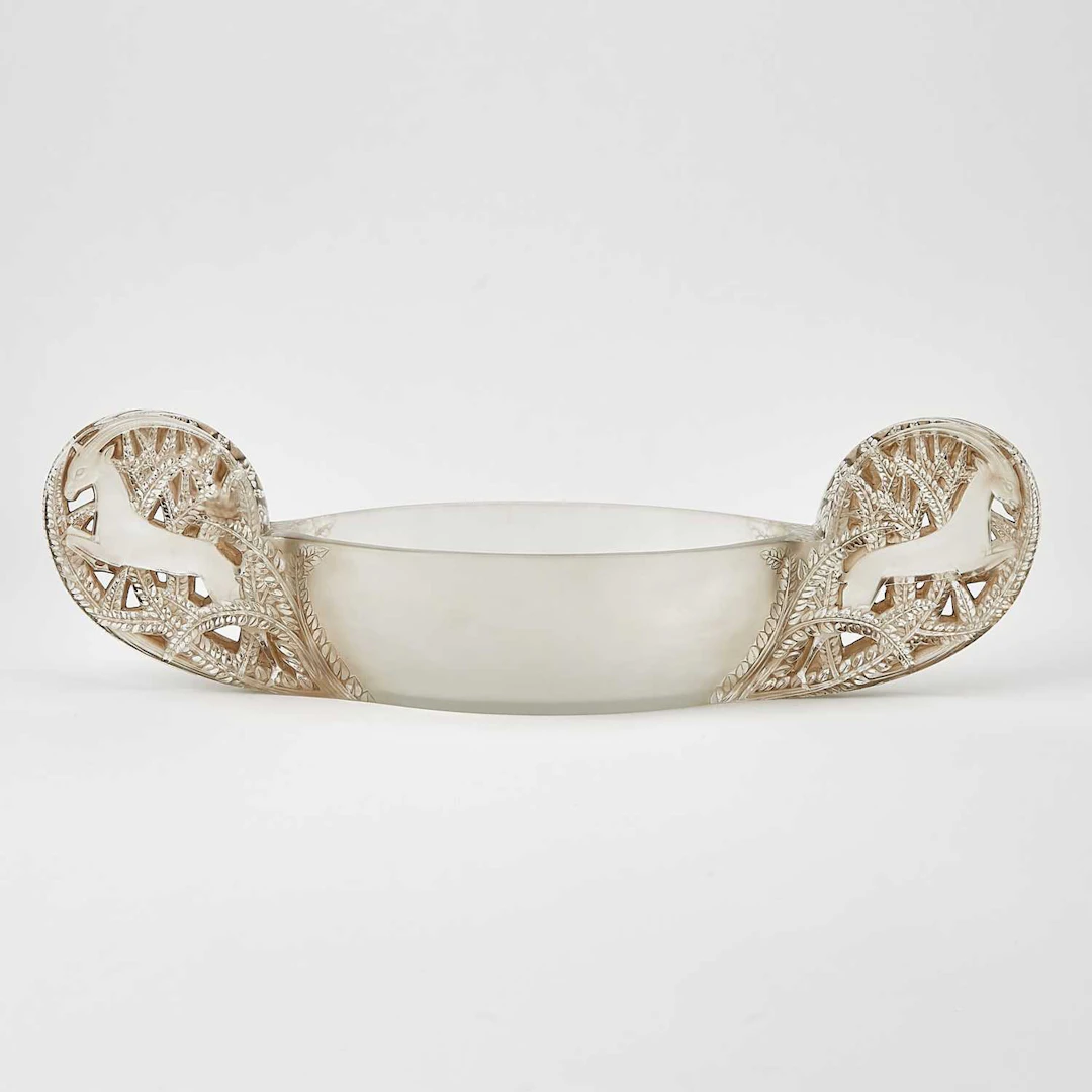R. Lalique Molded Glass "Saint-Hubert" Two-Handled Jardiniere