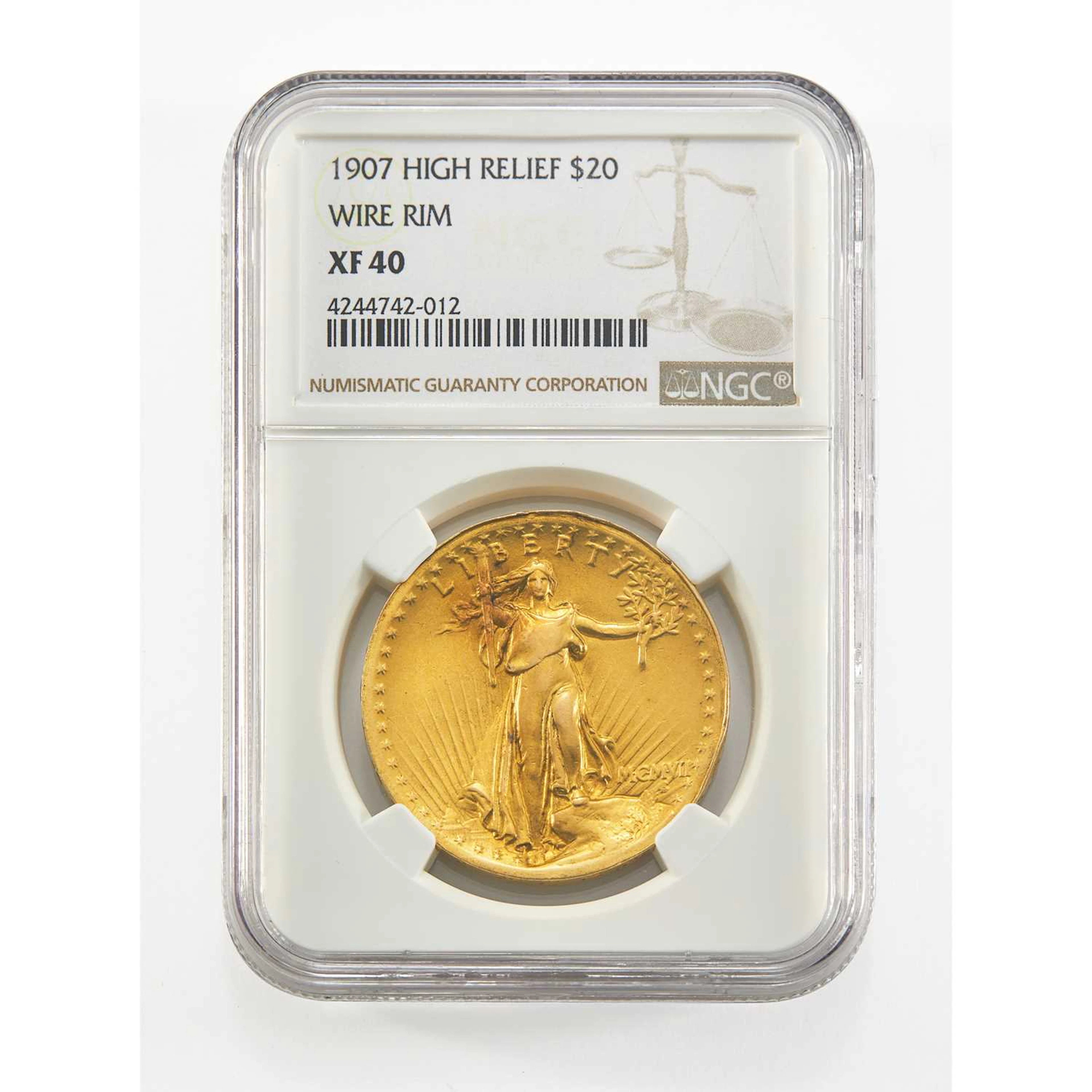 United States. 1907 High Relief Double Eagle, Wire Rim. NGC XF-40.