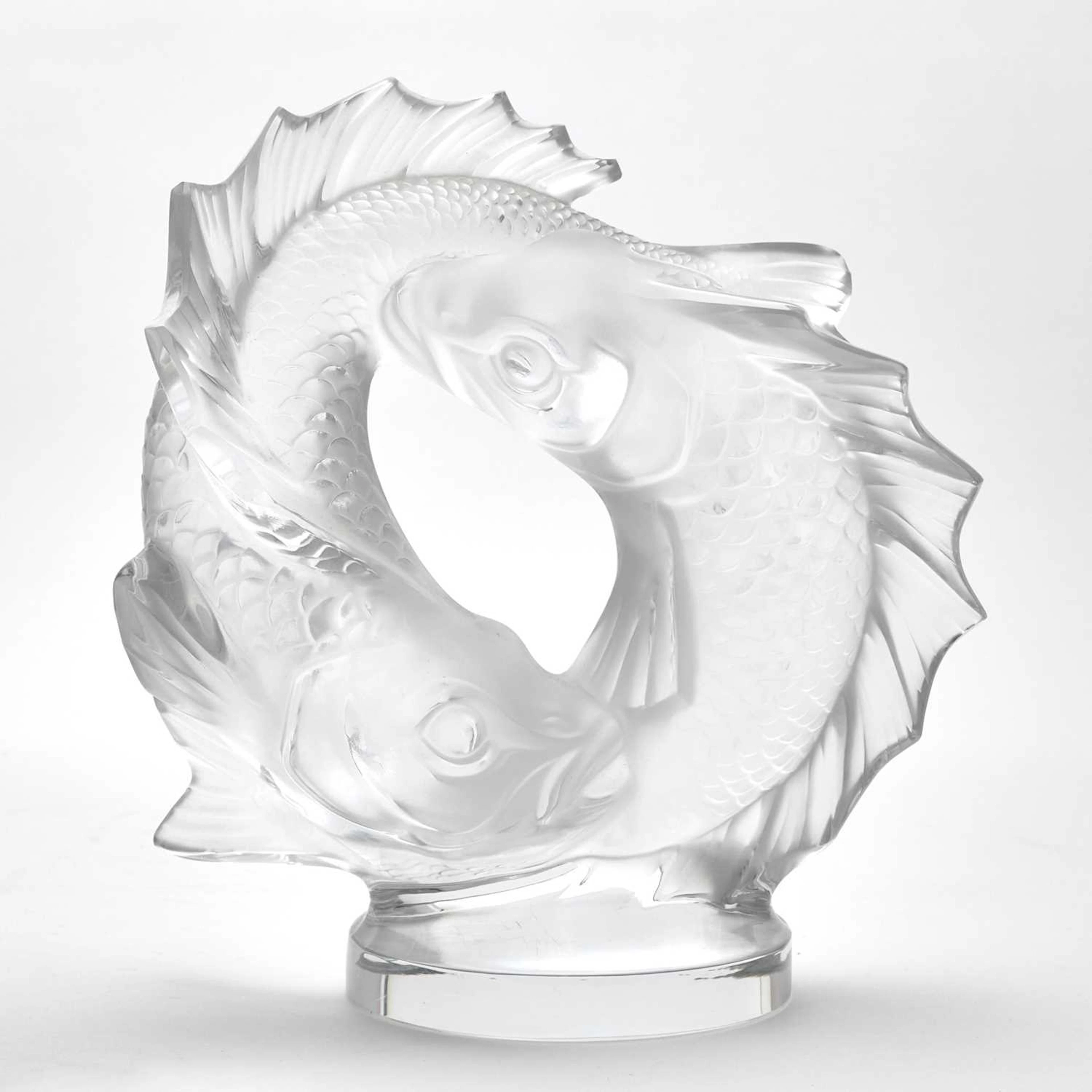 Lalique Molded Glass "Deux Poissons" Sculpture