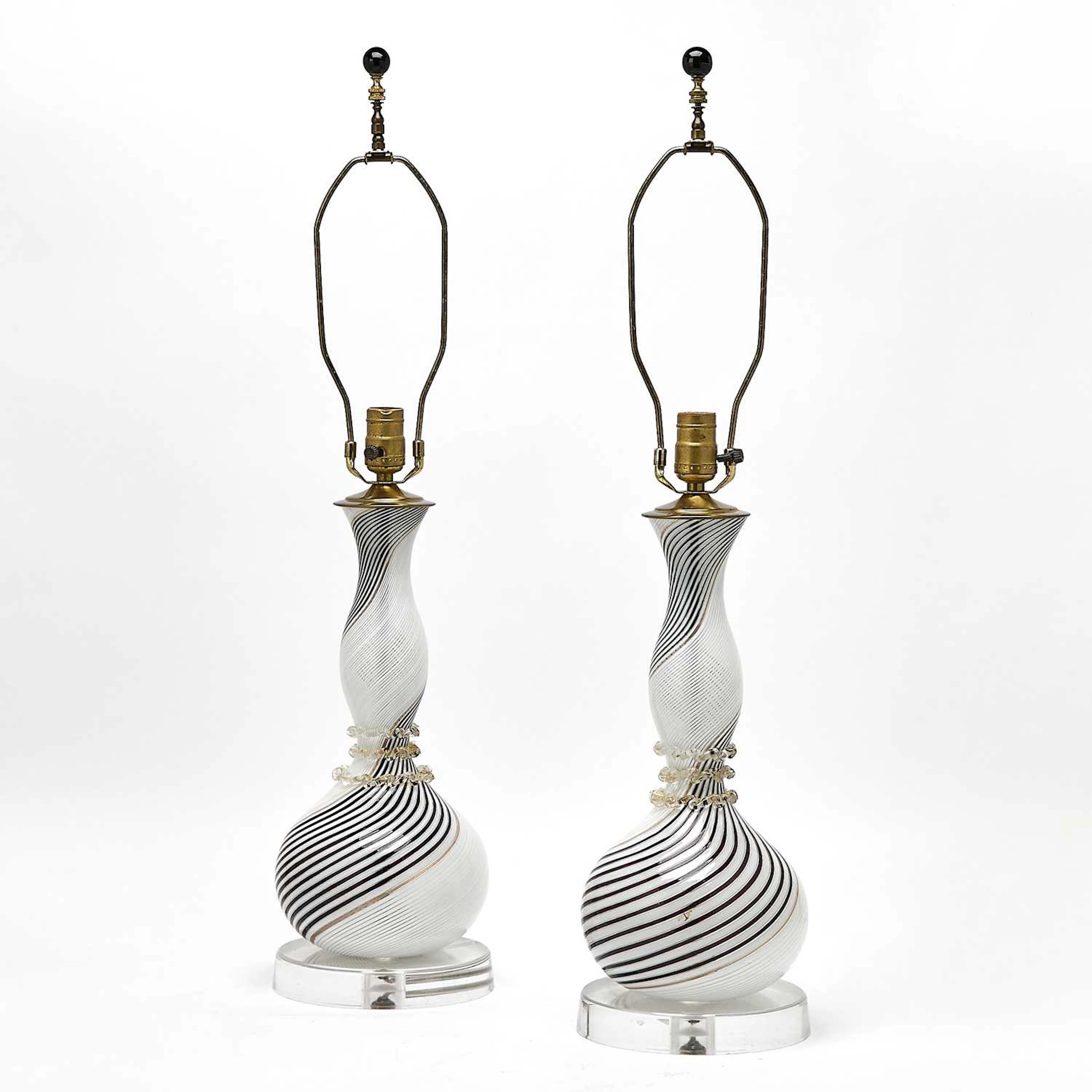 Pair of Dino Martens for Aureliano Toso Murano Blown Glass "Bianco