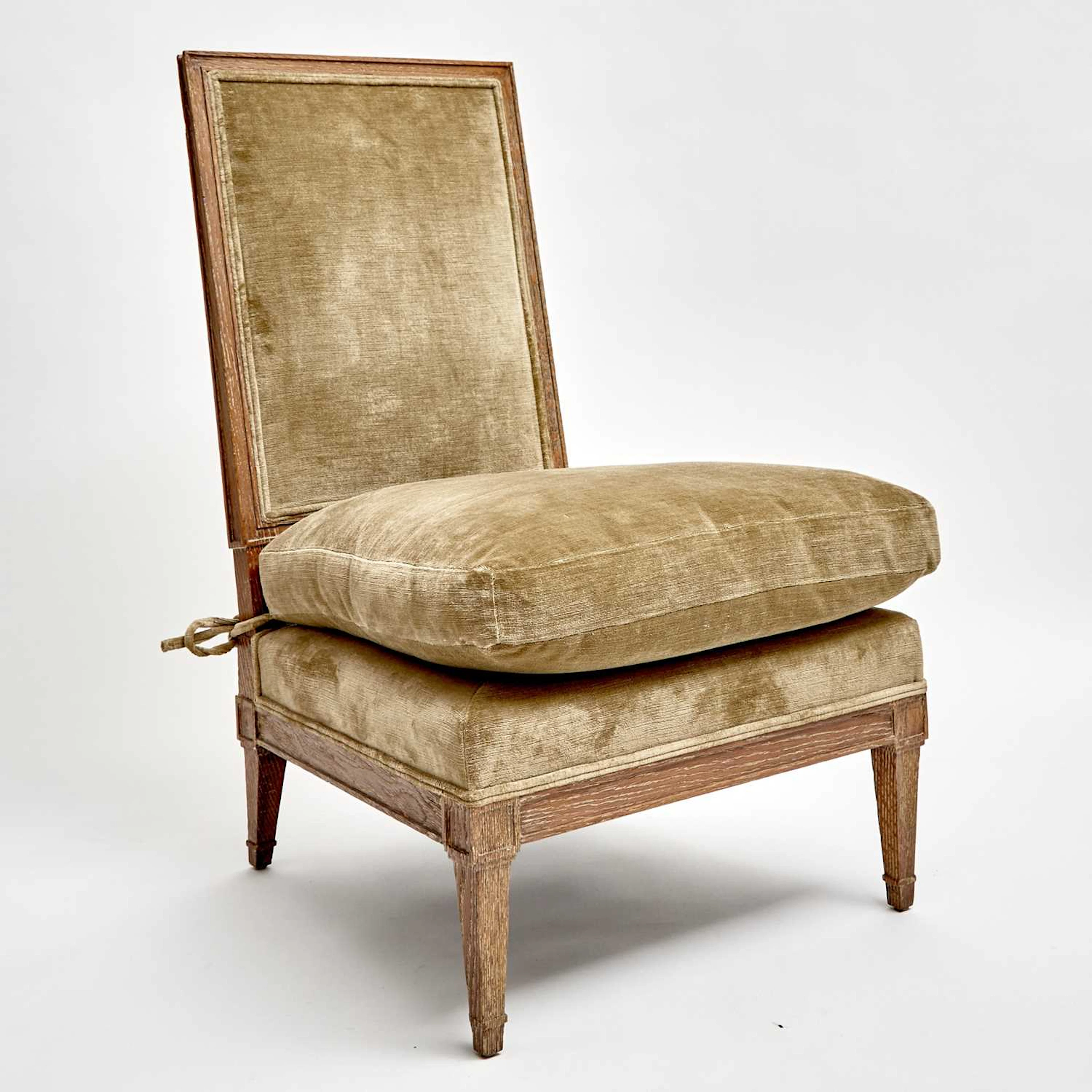 Jean Michel Frank Style Upholstered Cerused Oak Slipper Chair