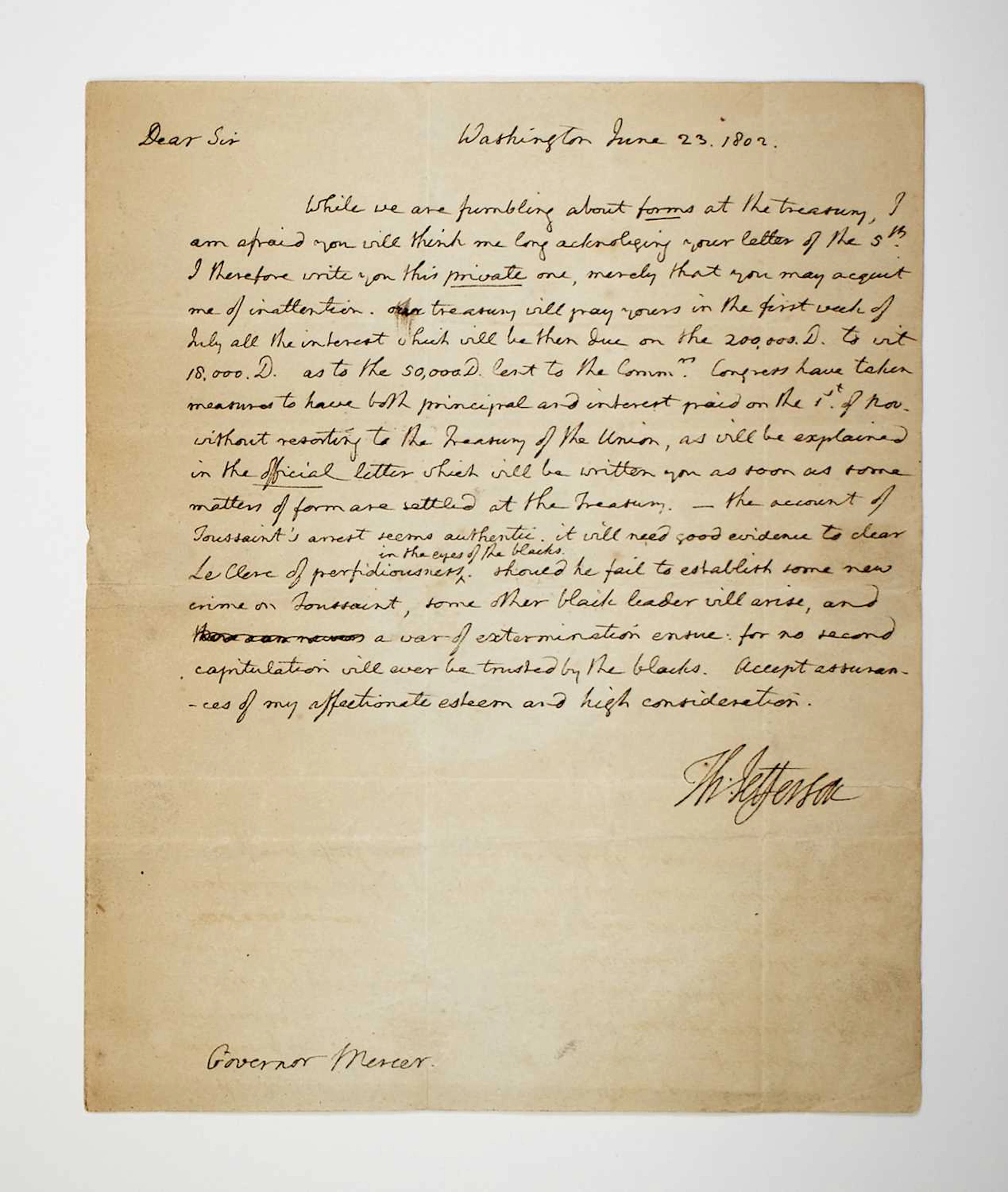 President Thomas Jefferson’s unvarnished observations on the arrest