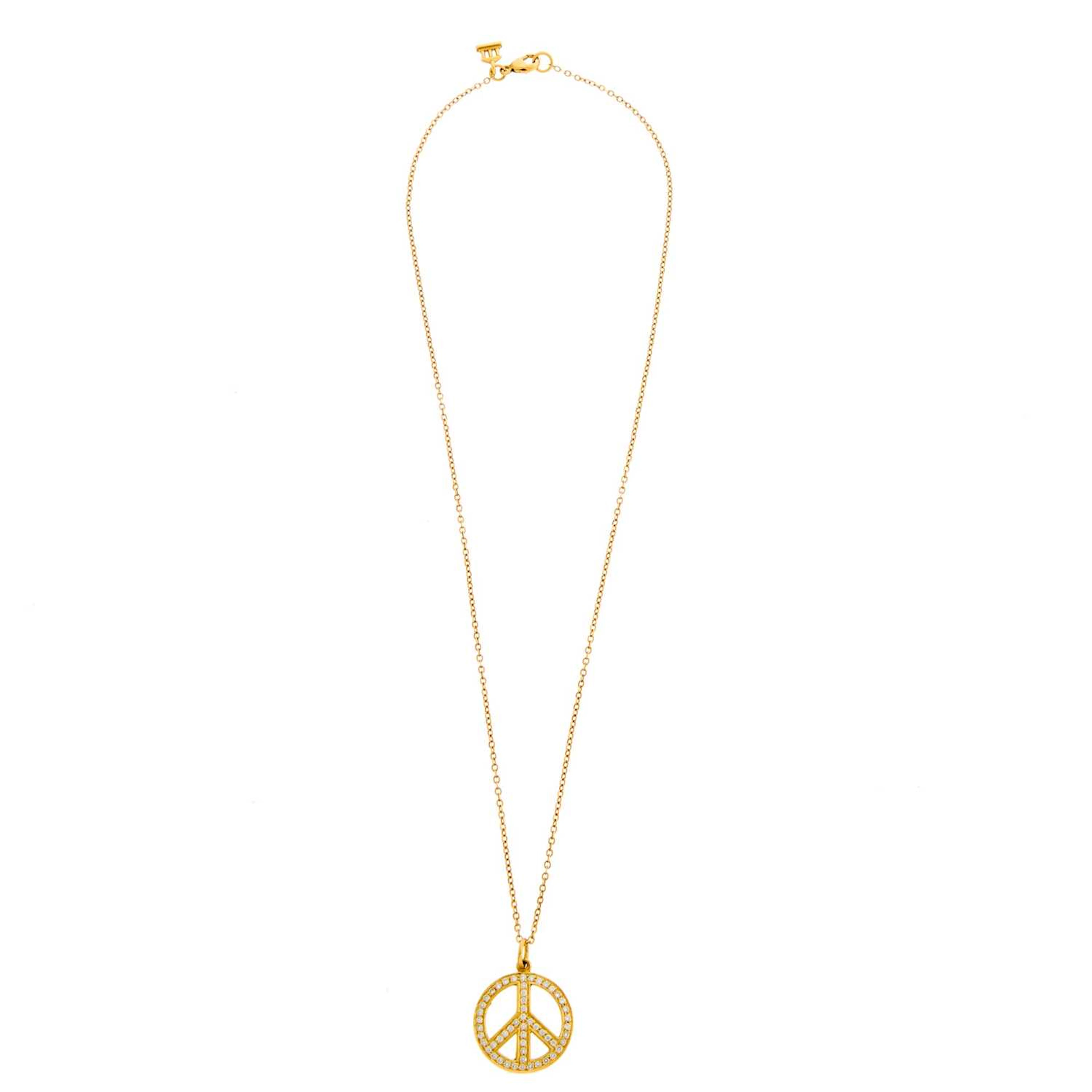 Gold and Diamond Peace Sign Pendant with Temple St. Clair Chain Necklace