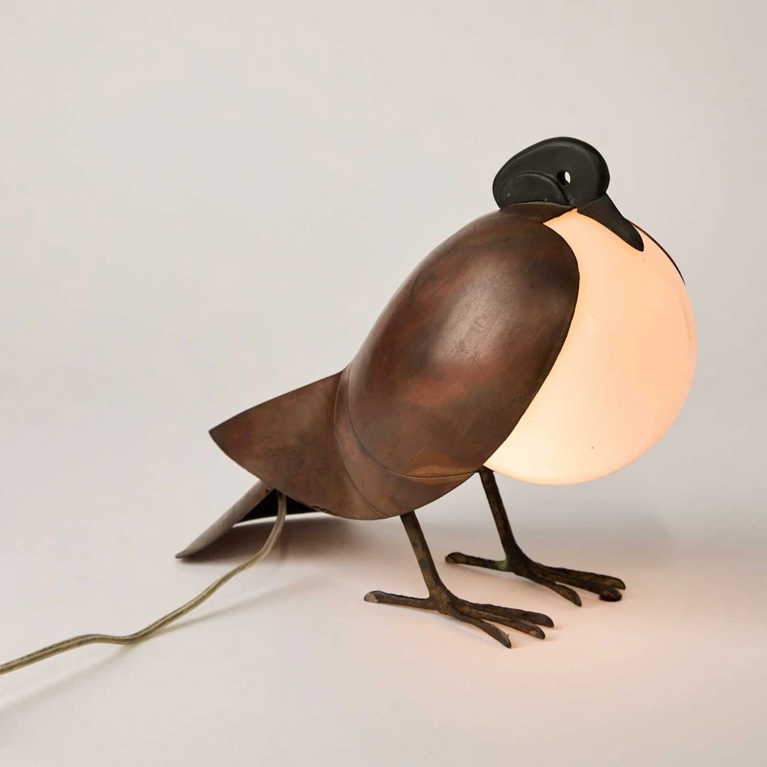 Francois-Xavier Lalanne Patinated Bronze, Copper and Glass "Lampe Pigeon"
