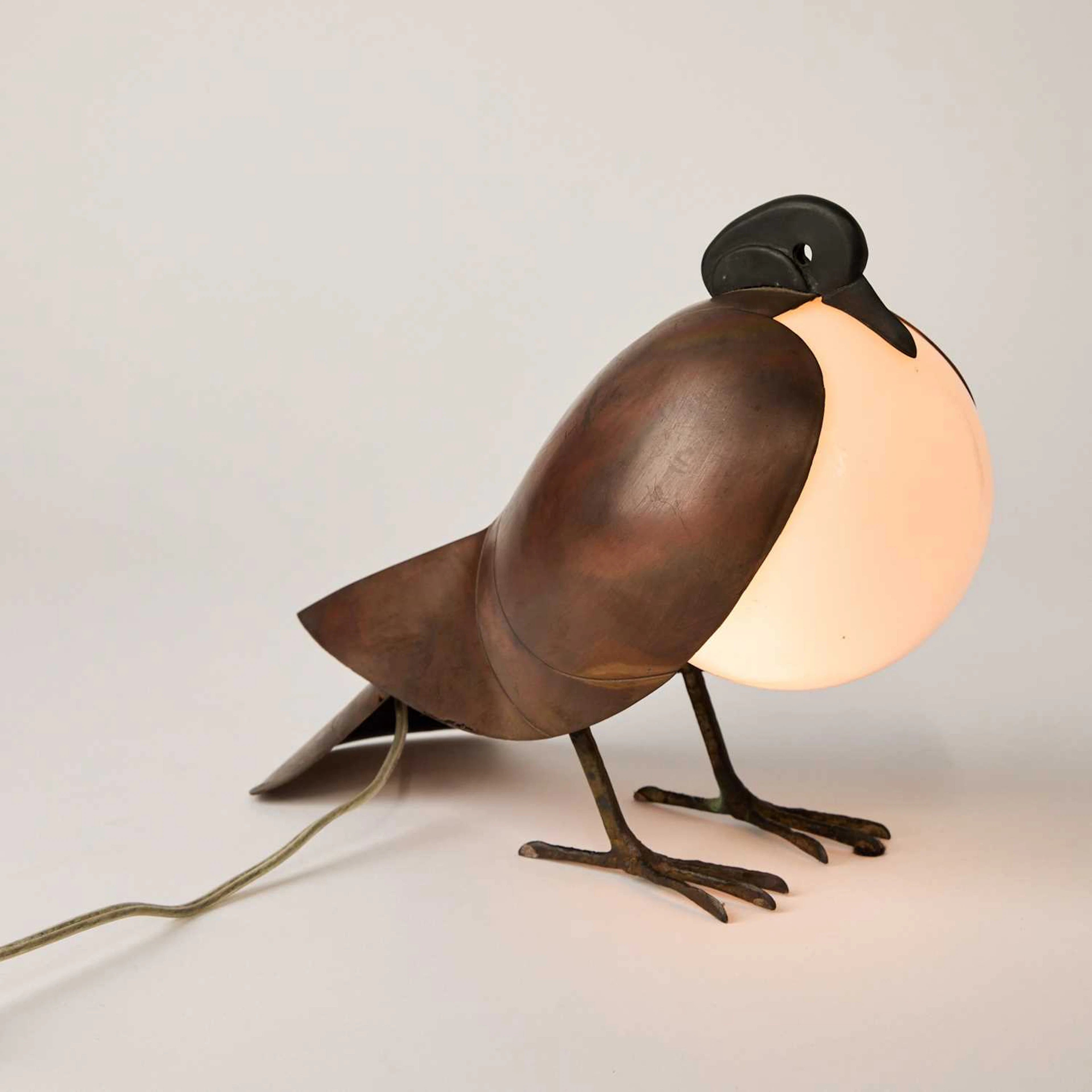 Francois-Xavier Lalanne Patinated Bronze, Copper and Glass "Lampe Pigeon"