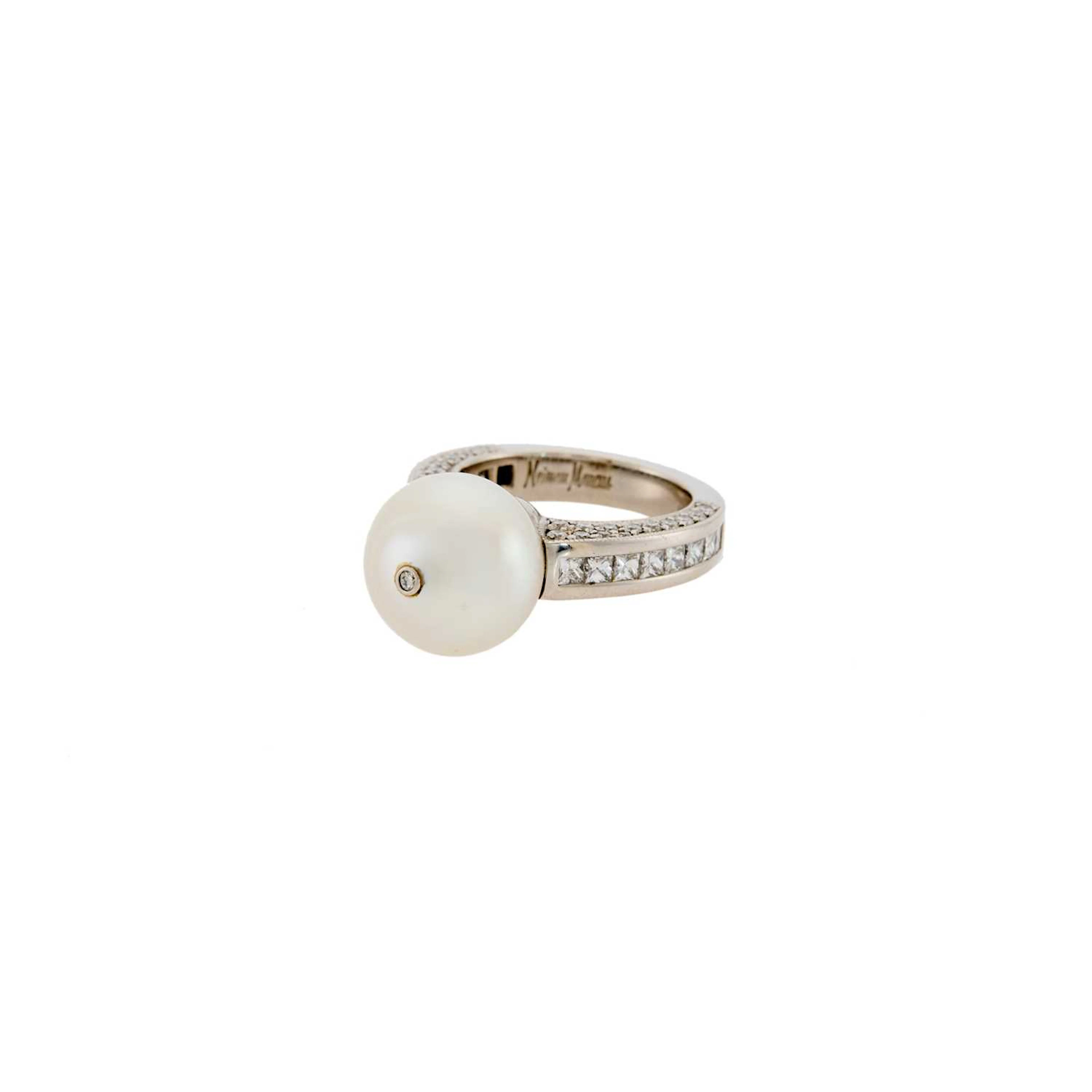 Neiman Marcus Platinum, Cultured Pearl and Diamond Ring