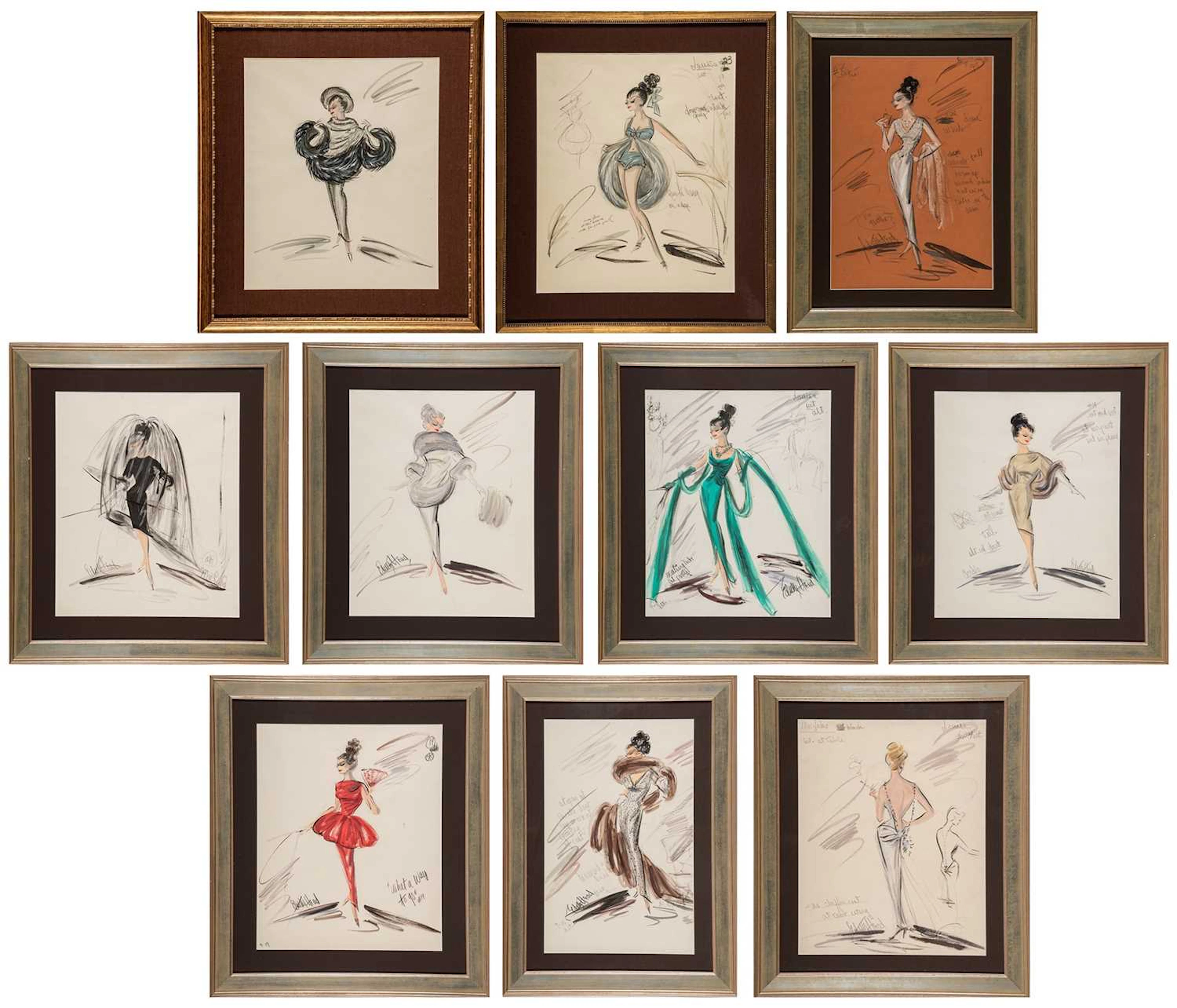 Ten original Edith Head costume sketches for Shirley MacLaine in What