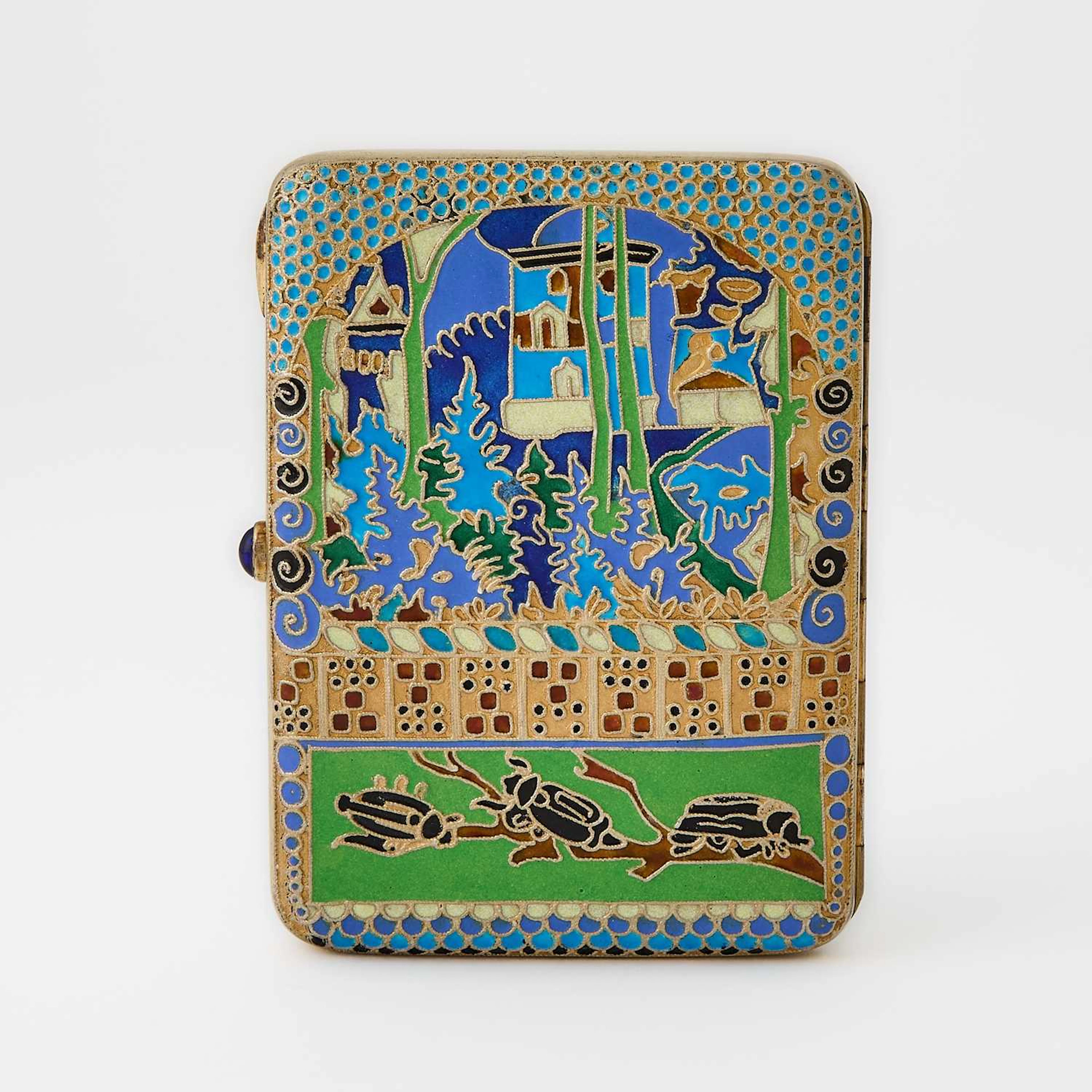 Russian Silver-Gilt and Cloisonné Enamel Cigarette Case