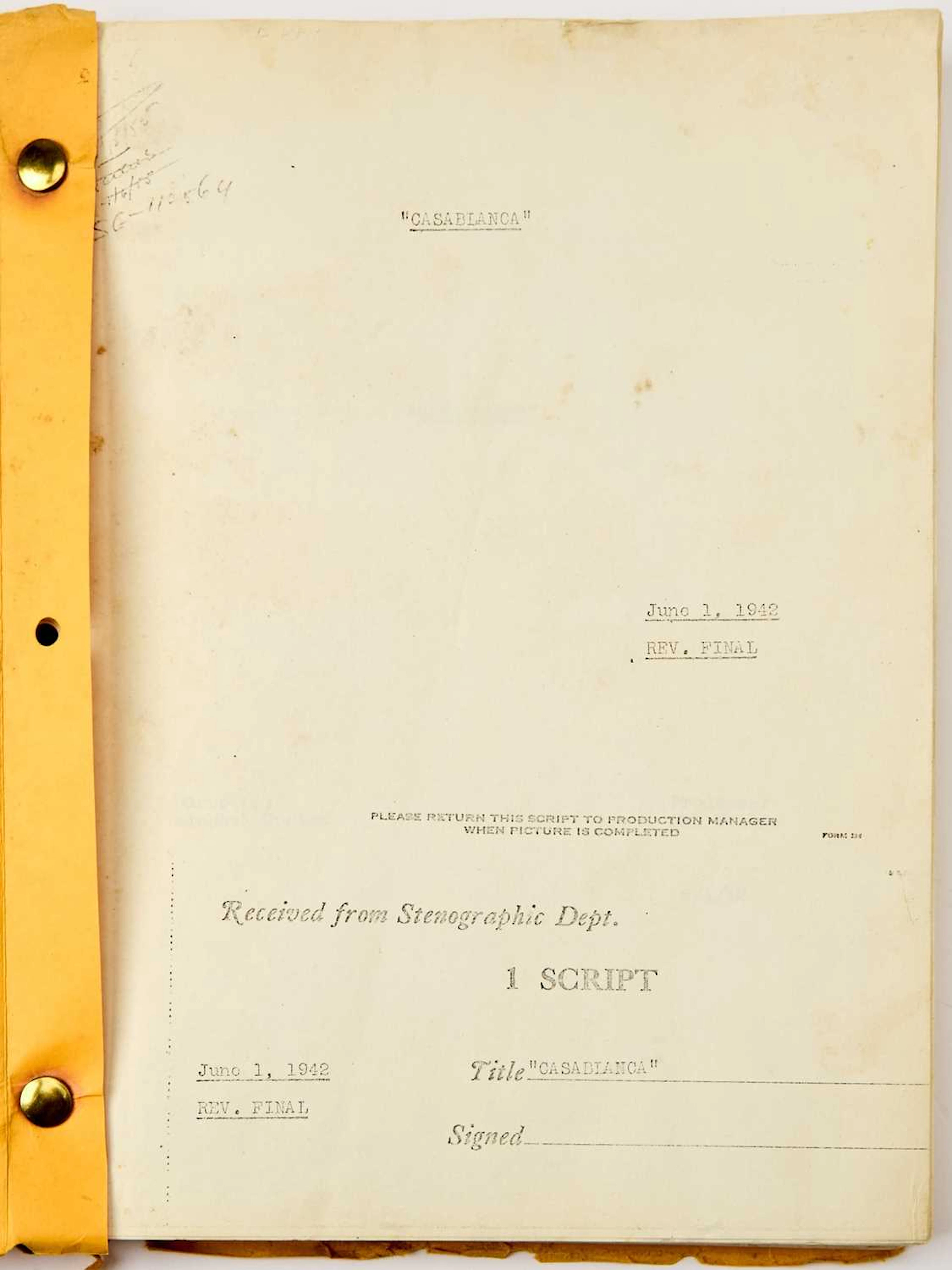 An intriguing final shooting script for Casablanca